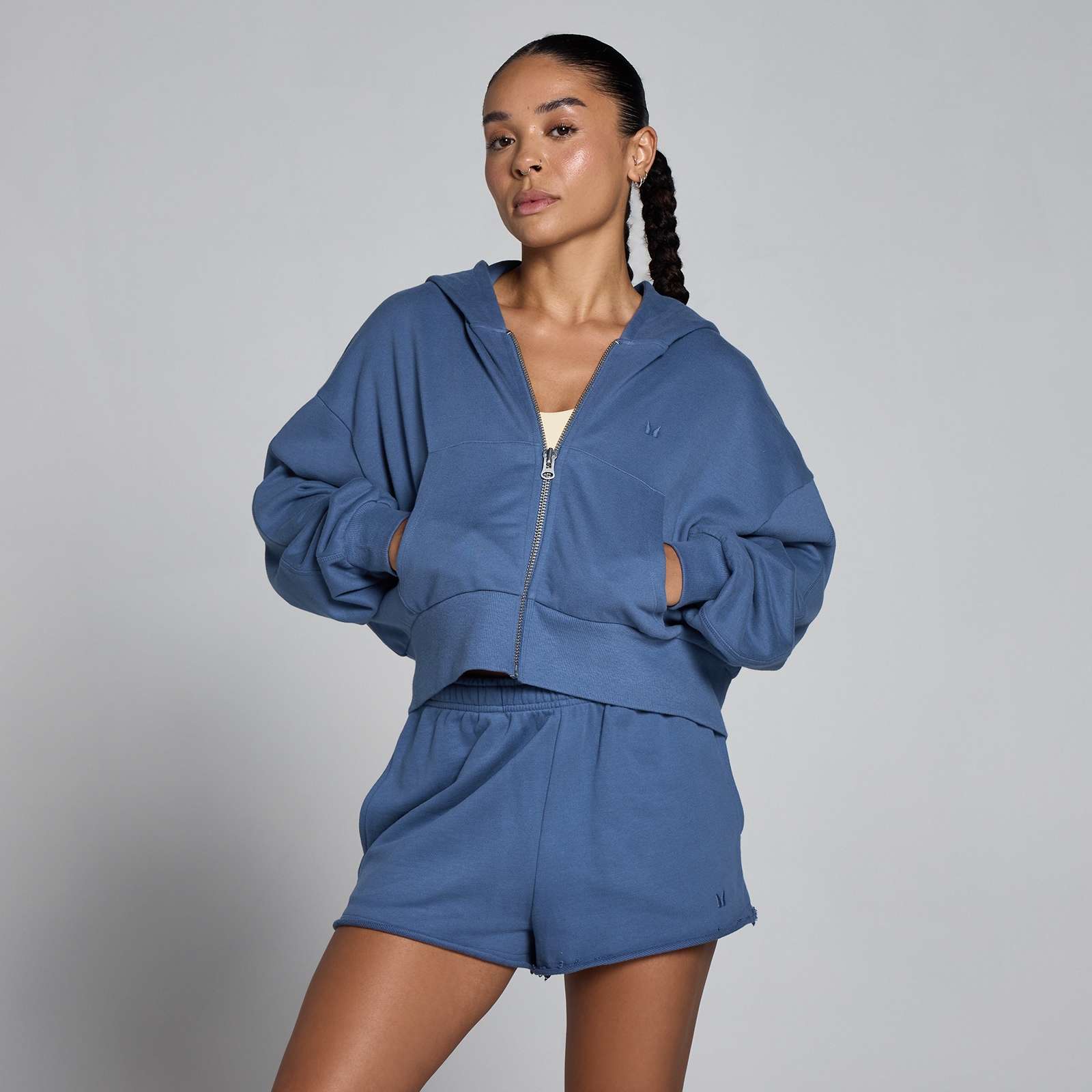 Sweat à capuche zippé léger en molleton bouclette MP femme - Bleu ardoise - XXL