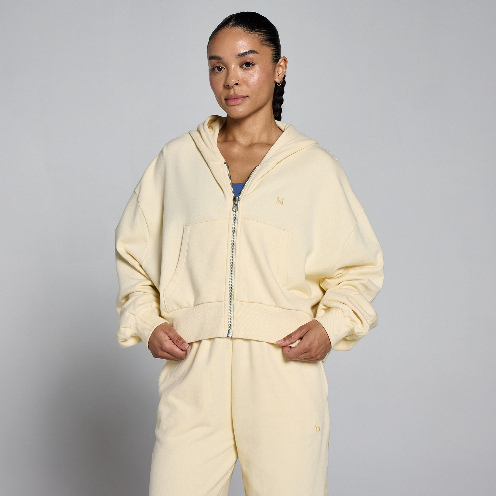 Sweat à capuche zippé léger en molleton bouclette MP femme - Butter - XXL