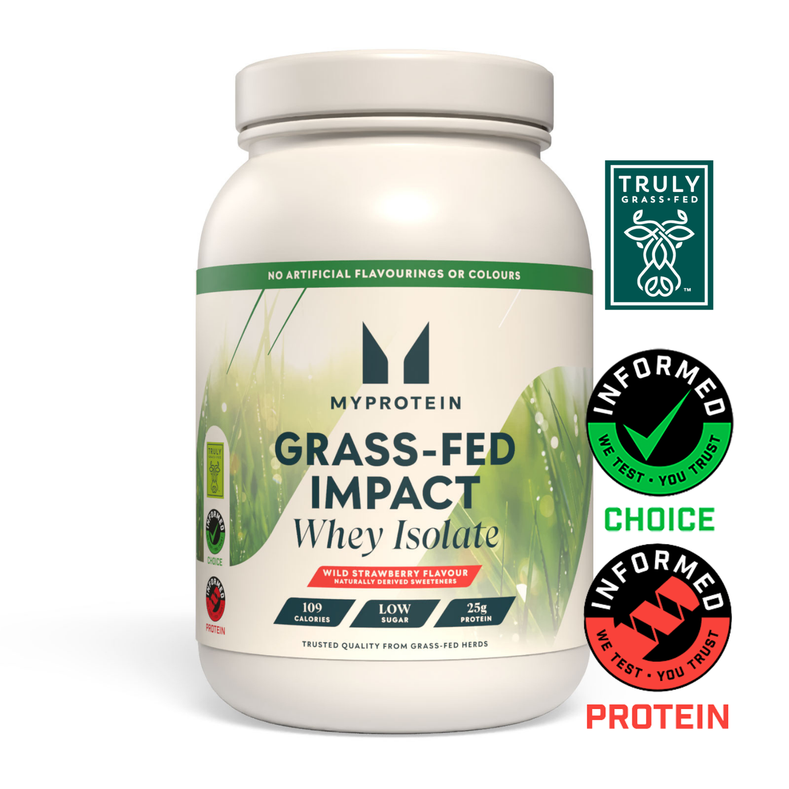Impact Whey Isolate de la animale hrănite cu iarbă - 1kg - Wild Strawberry (naturally derived sweeteners)
