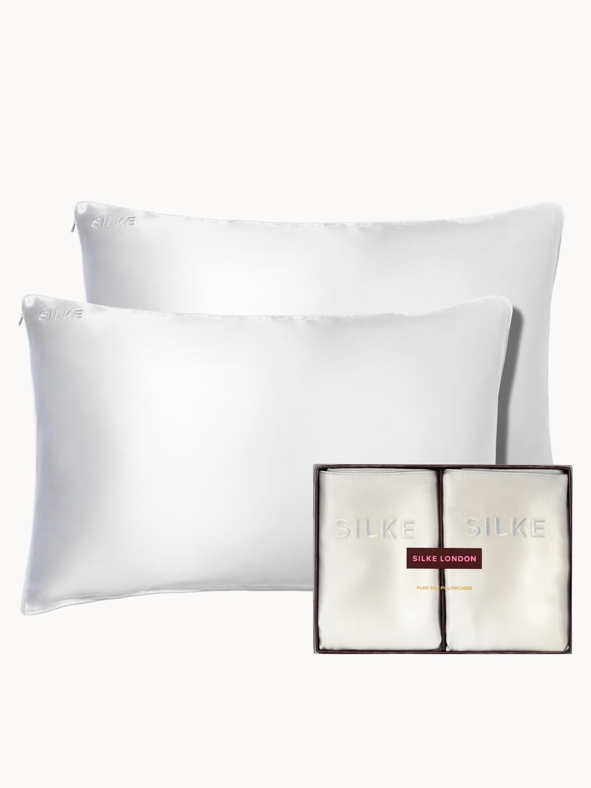 SILKE Silk Pillowcase Duo - Queen - White (Worth £170)
