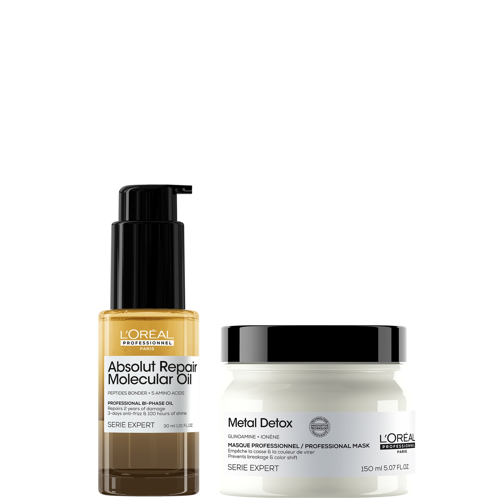 L'Oréal Professionnel Ultimate Repair Treatment Set: Metal Detox Hair Mask 150ml & Absolut Repair Molecular Bi-Phase Hair Oil