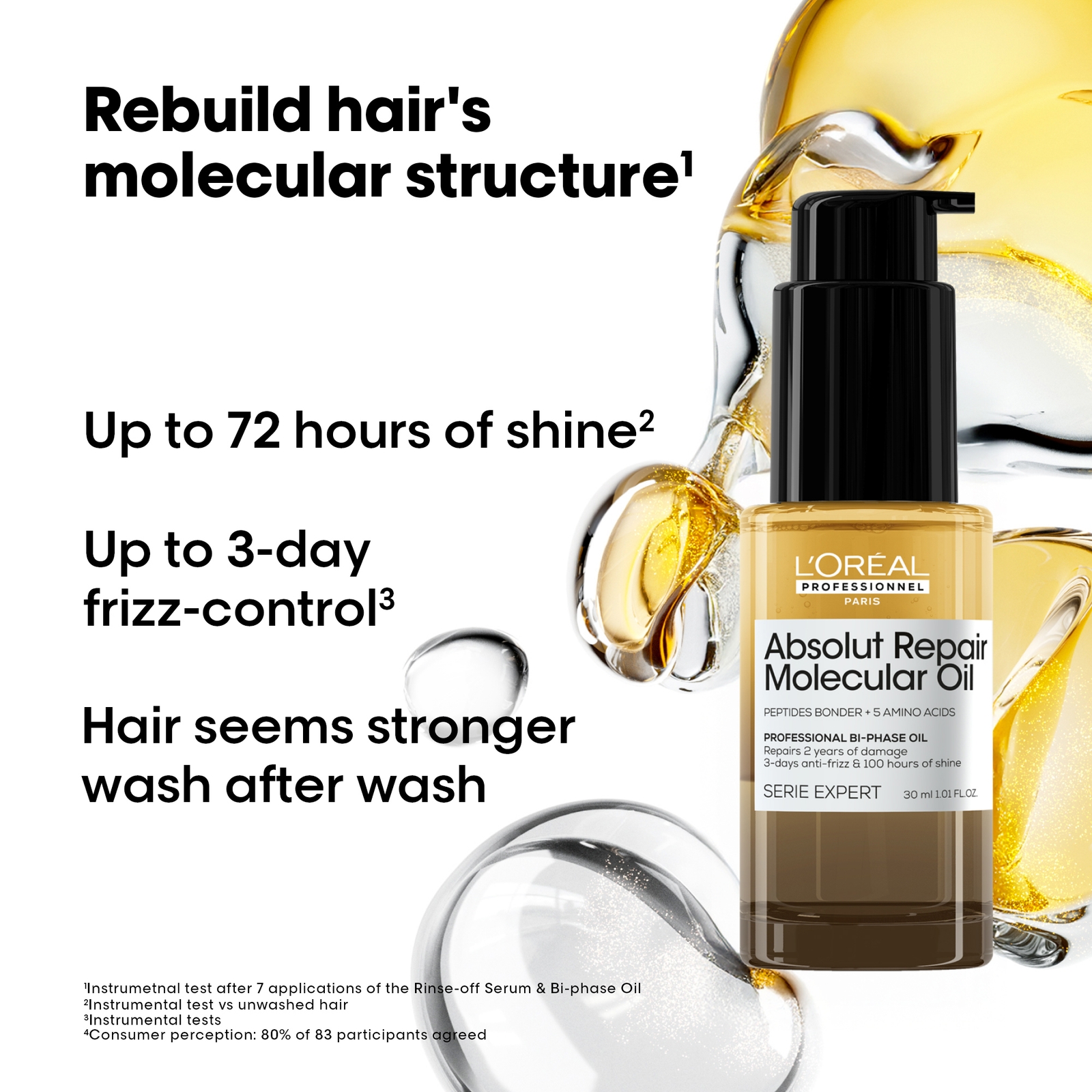 L'oréAl Professionnel Absolut Repair Molecular Bi-Phase Oil For Damaged Hair 30Ml, High Shine & Molecular Repair-image