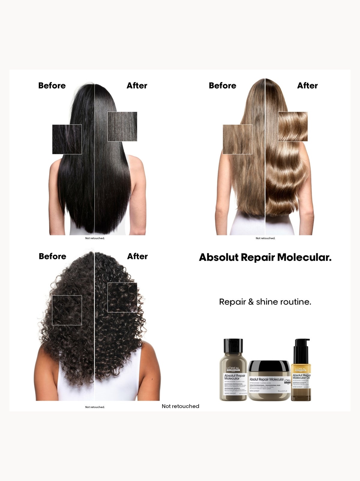 L'Oréal Professionnel Absolut Repair Molecular Bi-Phase Hair Oil for Damaged Hair 90ml, High Shine & Molecular Repair 3