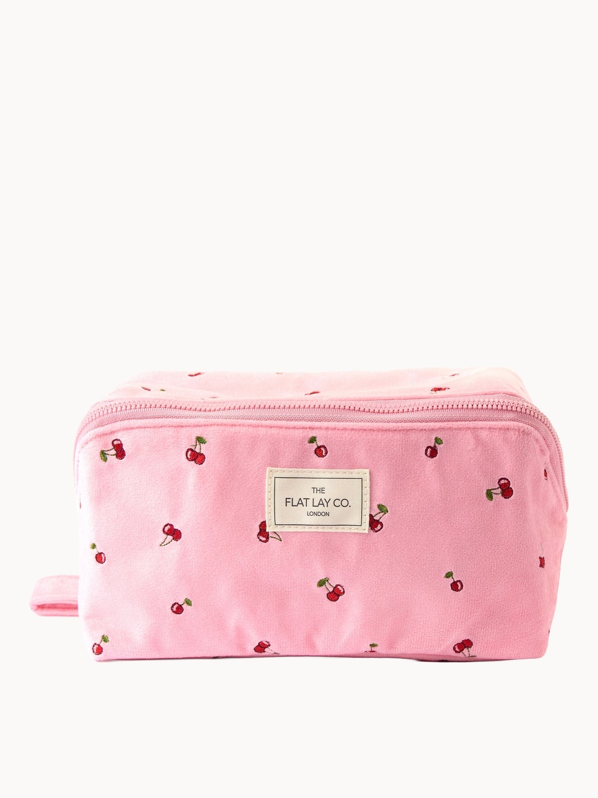 The Flat Lay Co. Flat Lay Makeup Box Bag - Ditsy Cherries Pink Embroidered Velvet