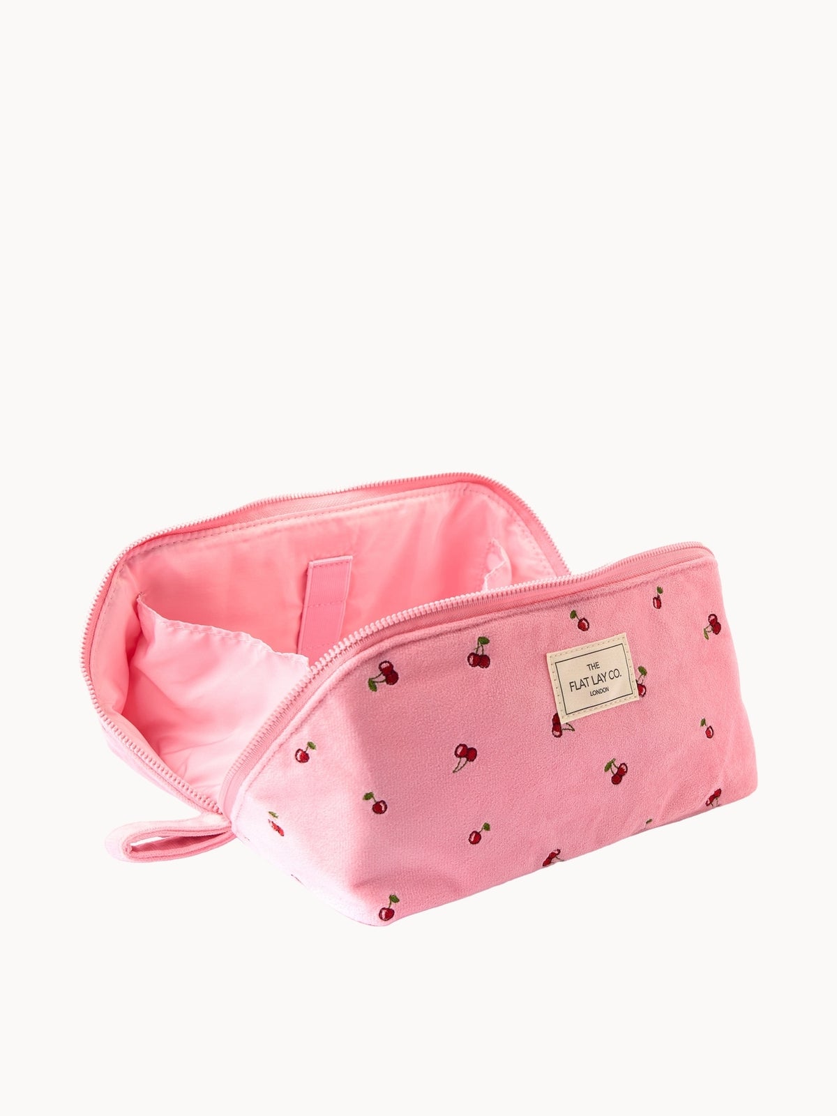 The Flat Lay Co. Flat Lay Makeup Box Bag - Ditsy Cherries Pink Embroidered Velvet 3