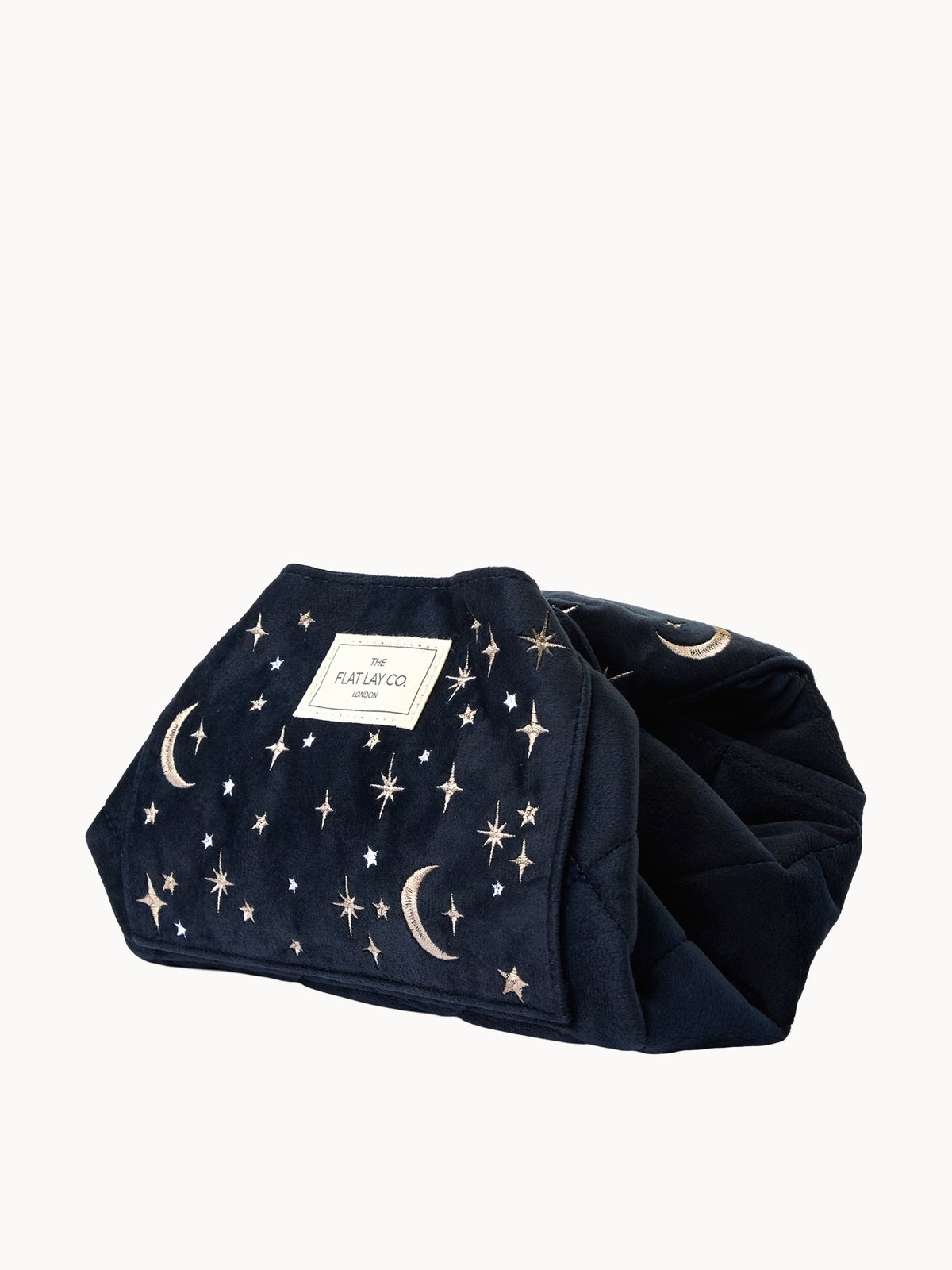 The Flat Lay Co. Drawstring Flat Lay Makeup Bag - Celestial Blue Embroidered Velvet 3