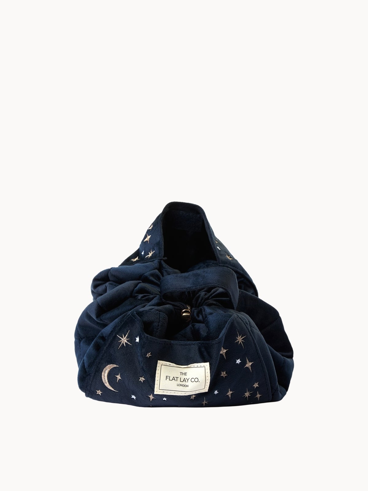The Flat Lay Co. Drawstring Flat Lay Makeup Bag - Celestial Blue Embroidered Velvet 2