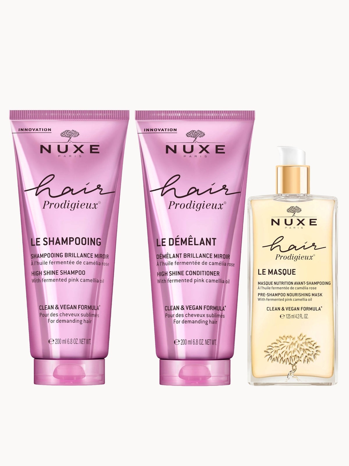 NUXE Hair Prodigieux Pre Shampoo Mask and High Shine Shampoo & Conditioner Bundle