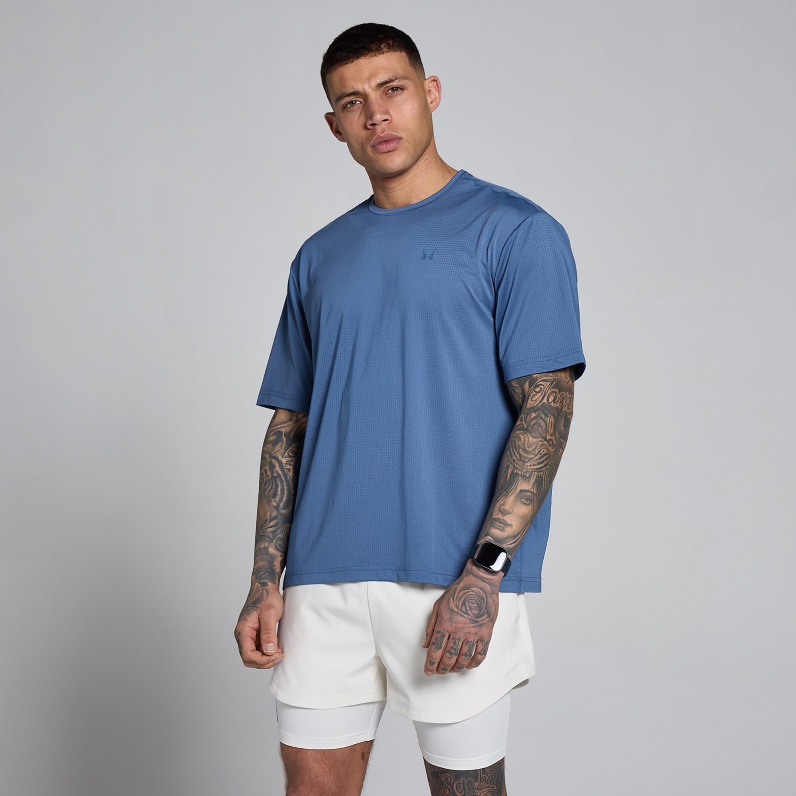 Myprotein UK MyProtein MP Men's Hybrid Oversized Mesh T-Shirt - Slate Blue - XS