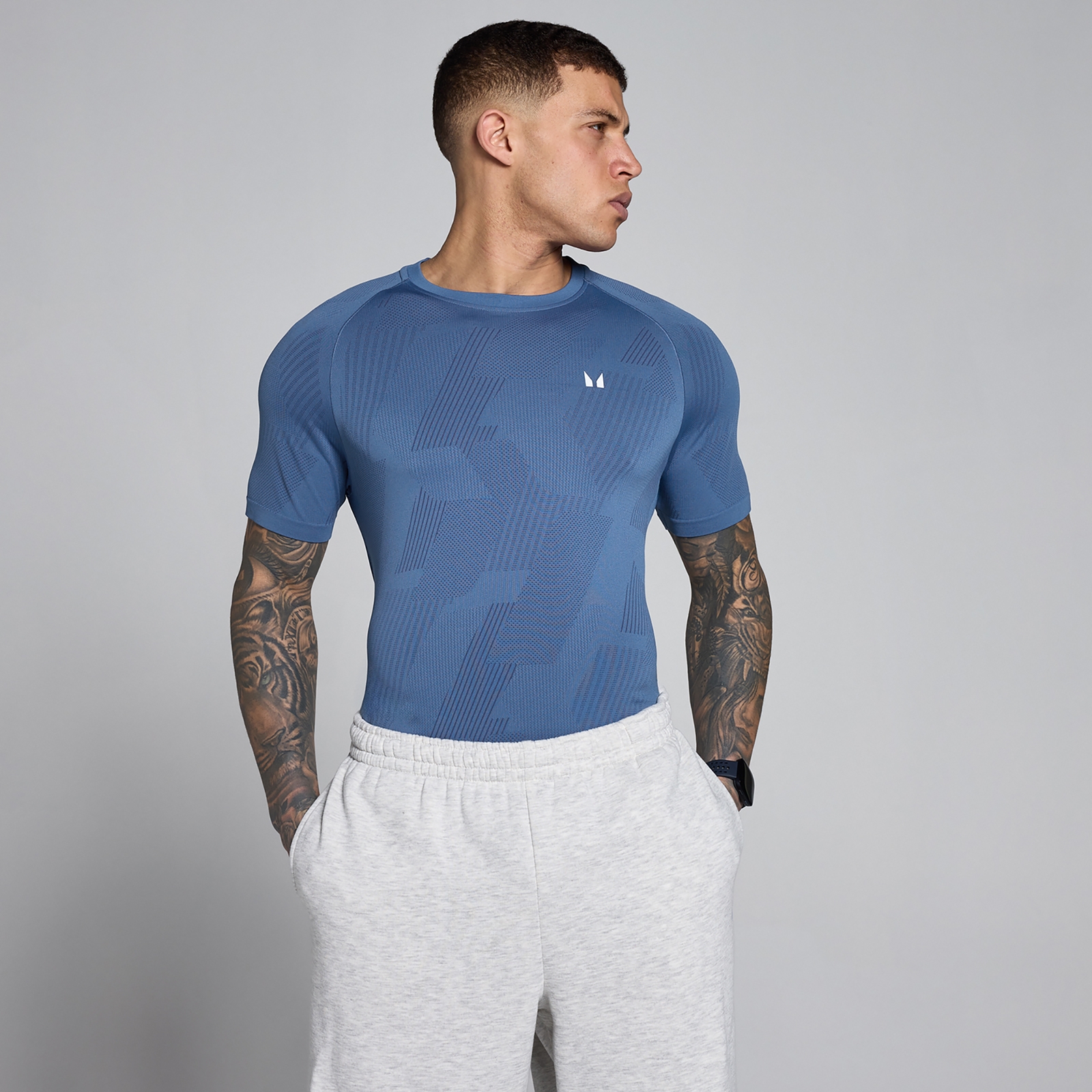 Myprotein UK MyProtein MP Men's Tempo Pillar Graphic Seamless T-Shirt - Slate Blue - XXXL