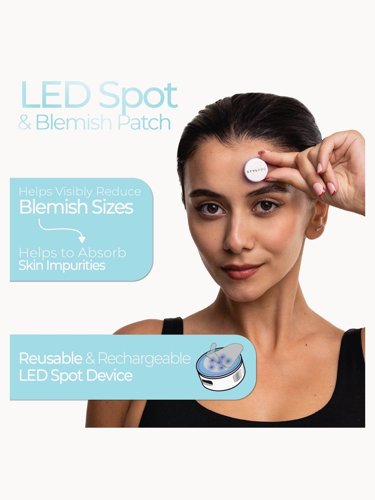 StylPro Blue LED Blemish Patch with 50x Hydrocolloid & Salicylic Patches Bundle 2
