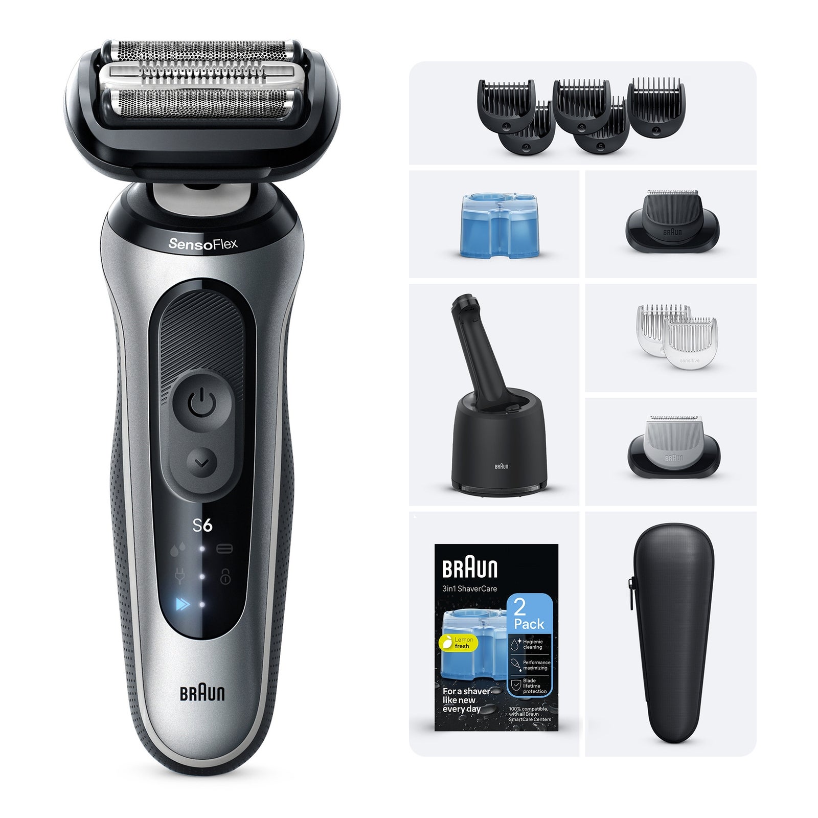 Braun Series 6 62-S7650cc Wet & Dry Shaver & Smartcare Centre - Silver, Silver/Grey - Image 8