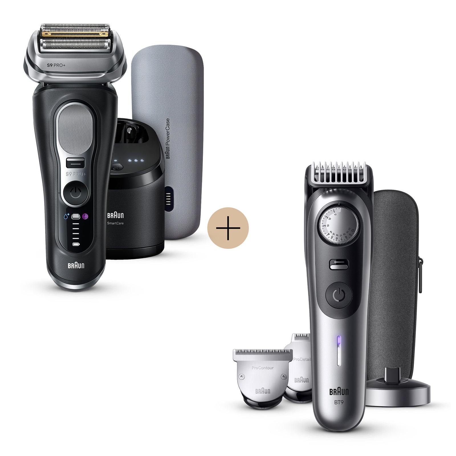 Men's Black Braun Bundle: Electric Shaver Series 9 Pro+ 9670Cc & Beard Trimmer Bt9560