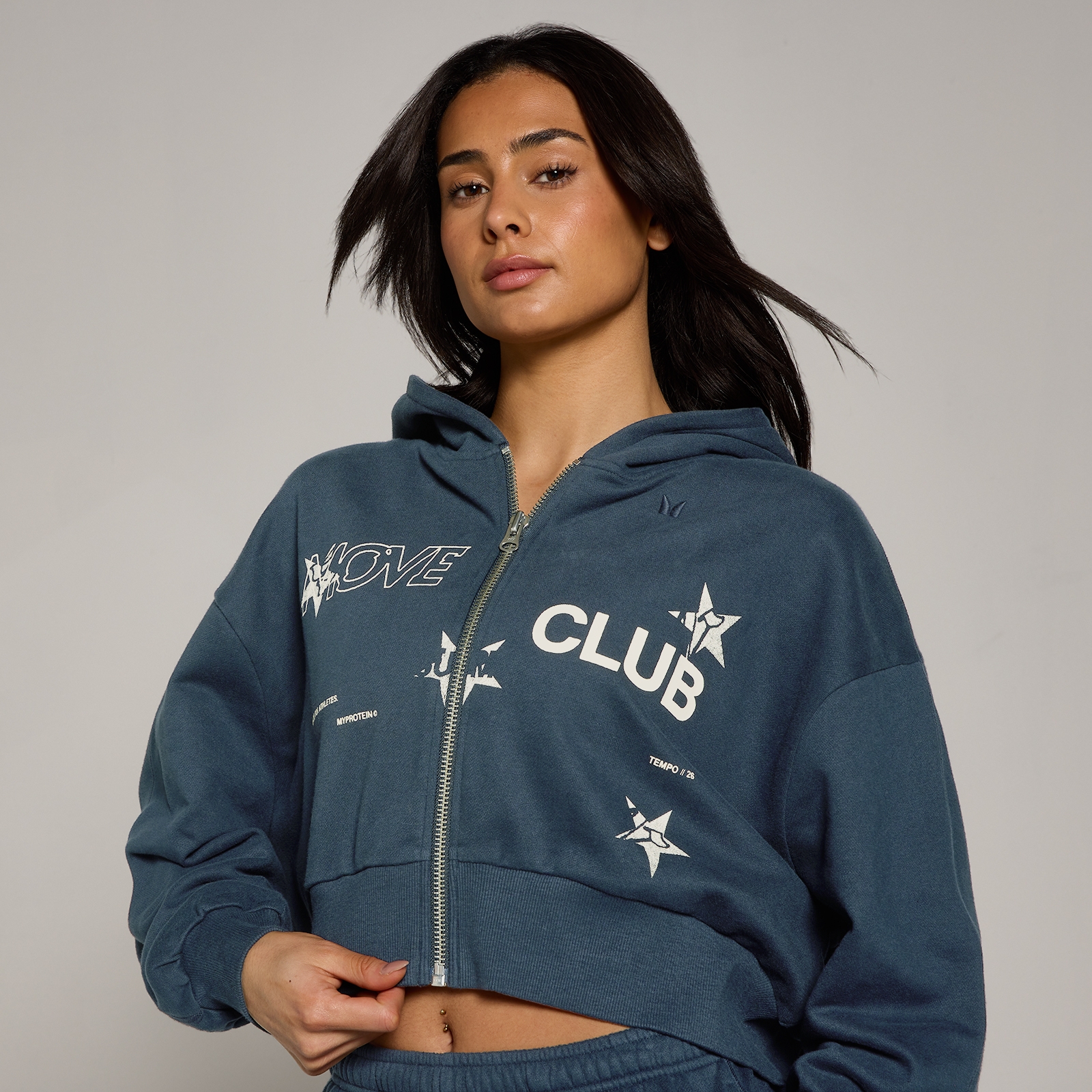 Thumbnail - MP Damen Move Club Graphic Lightweight Loopback Zip Through Hoodie - Faded Blue - M