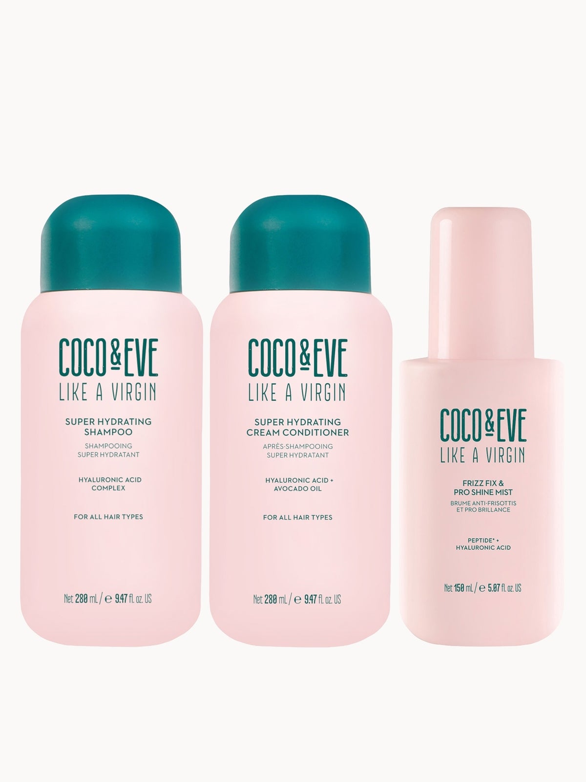 Coco & Eve Like A Virgin Shampoo & Conditioner and Frizz-Fix and Pro Shine Mist Bundle