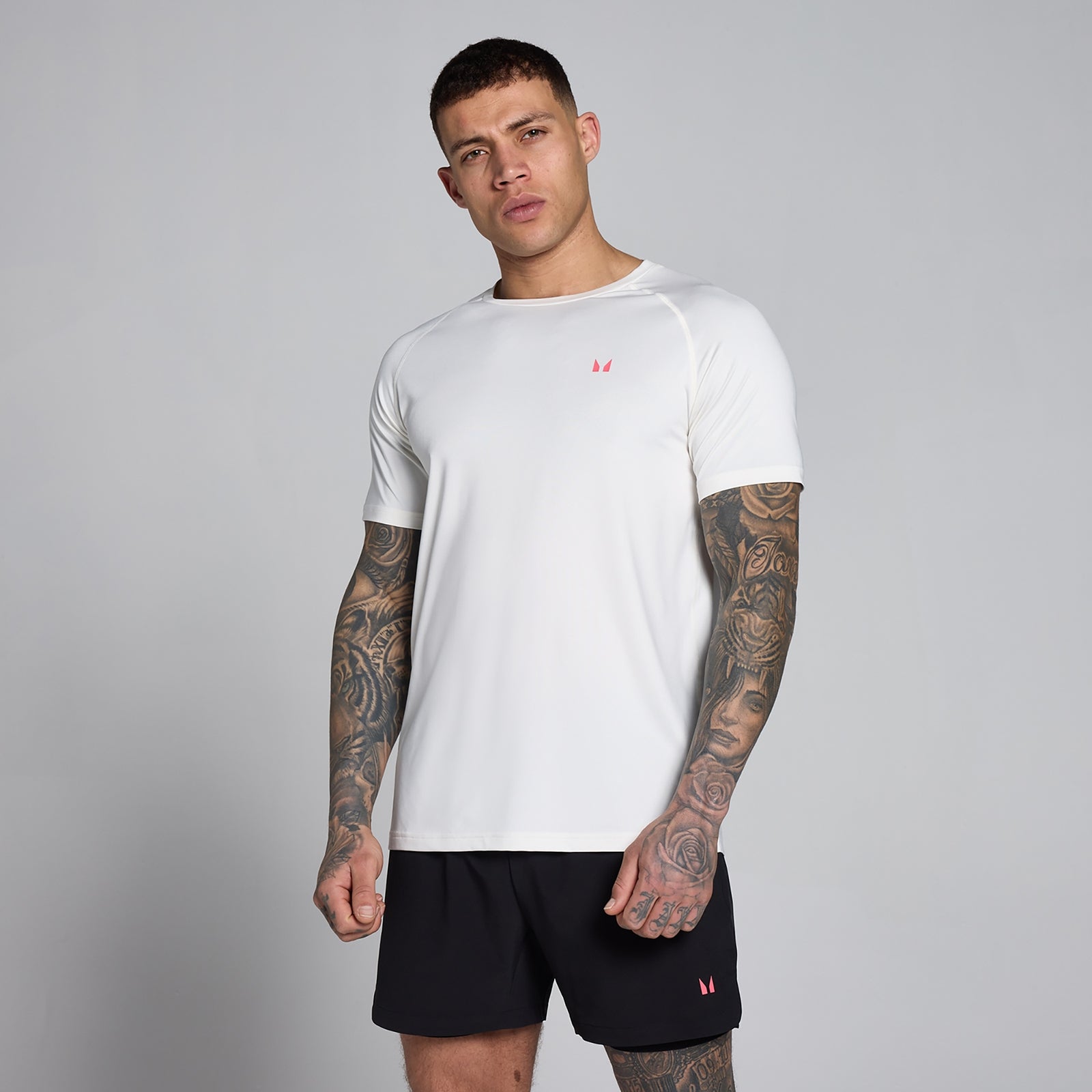 T-shirt MP uomo training - Bianco sporco/rosa vibrante - S