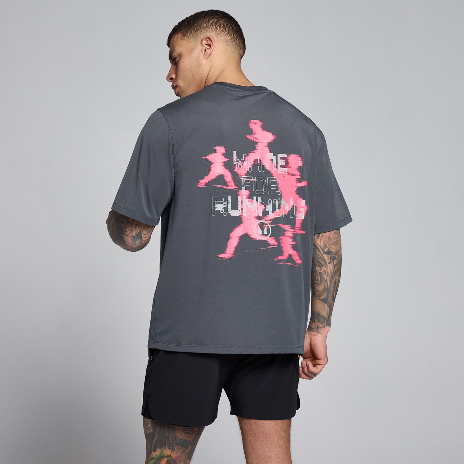 MP moška Velocity majica z grafiko iz bombažnega modala - temno siva / rožnata - XS