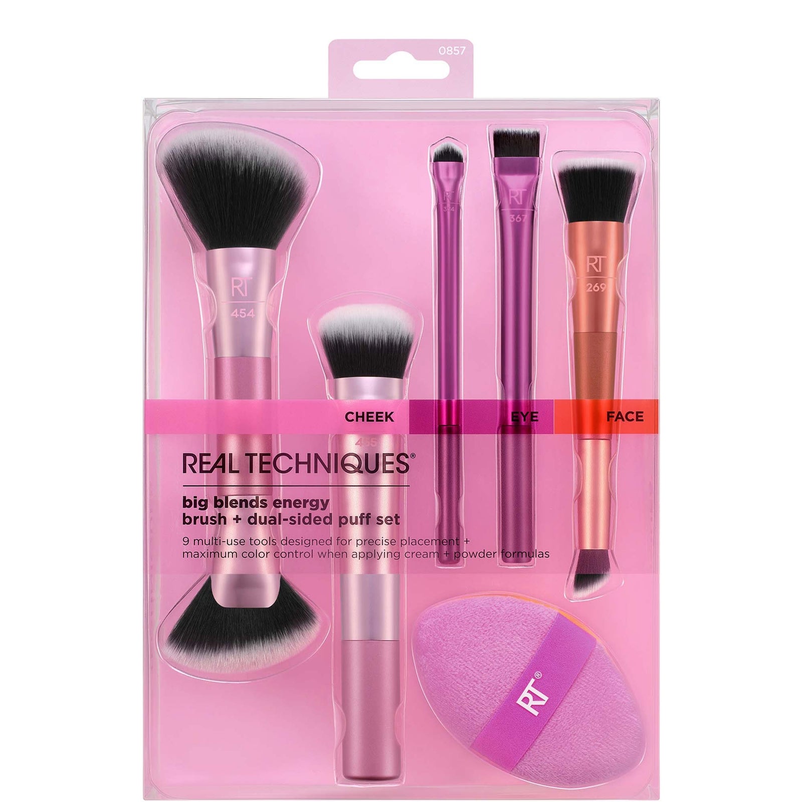 Real Techniques Big Blends Energy Brush & Puff Set 3