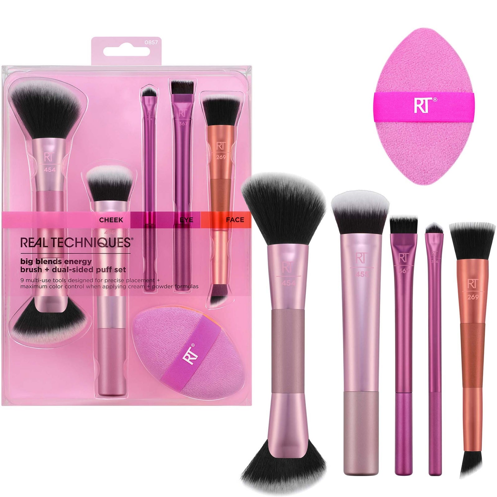 Real Techniques Big Blends Energy Brush & Puff Set 2