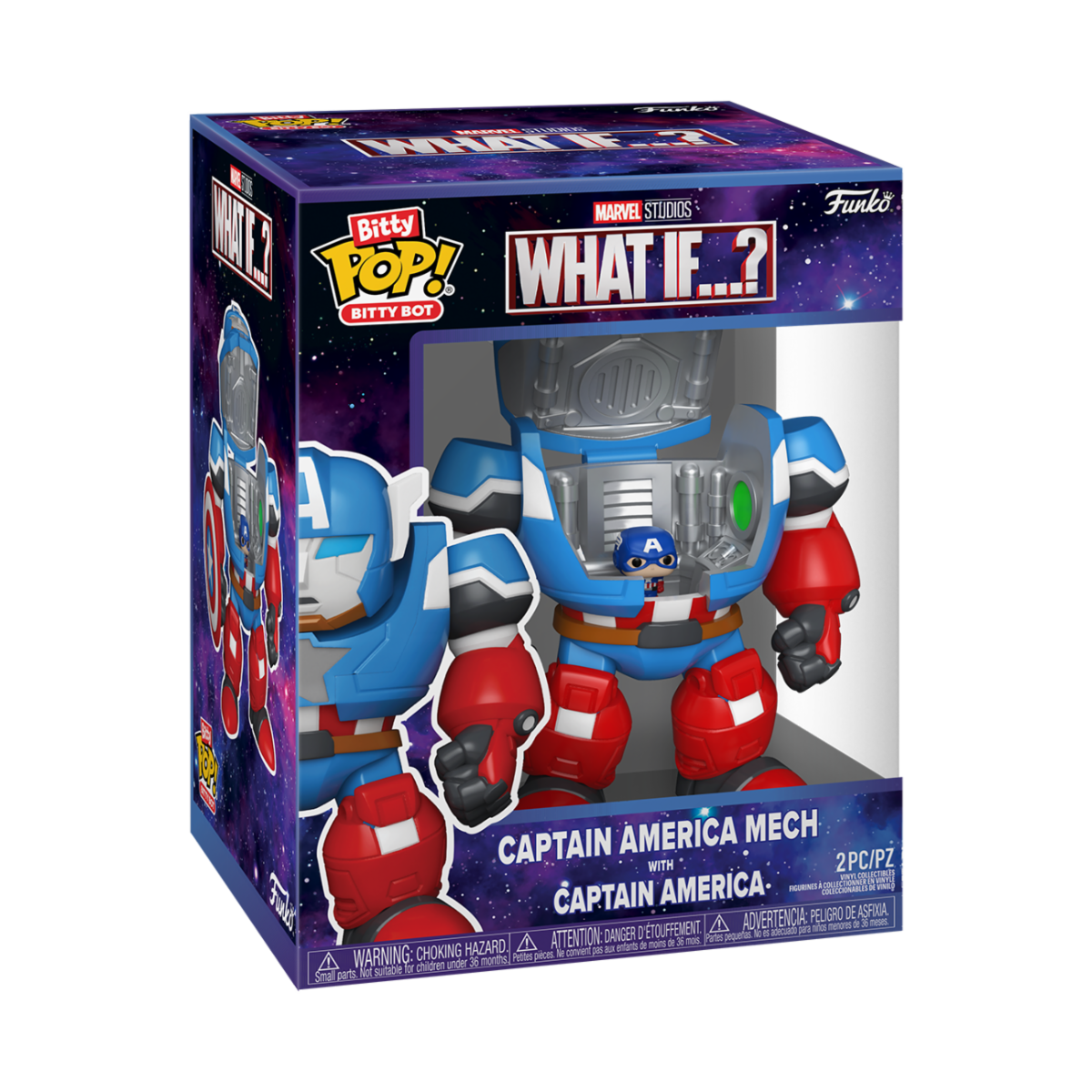 Image of Marvel What If Captain America Mech with Captain America Funko POP Bitty Bots