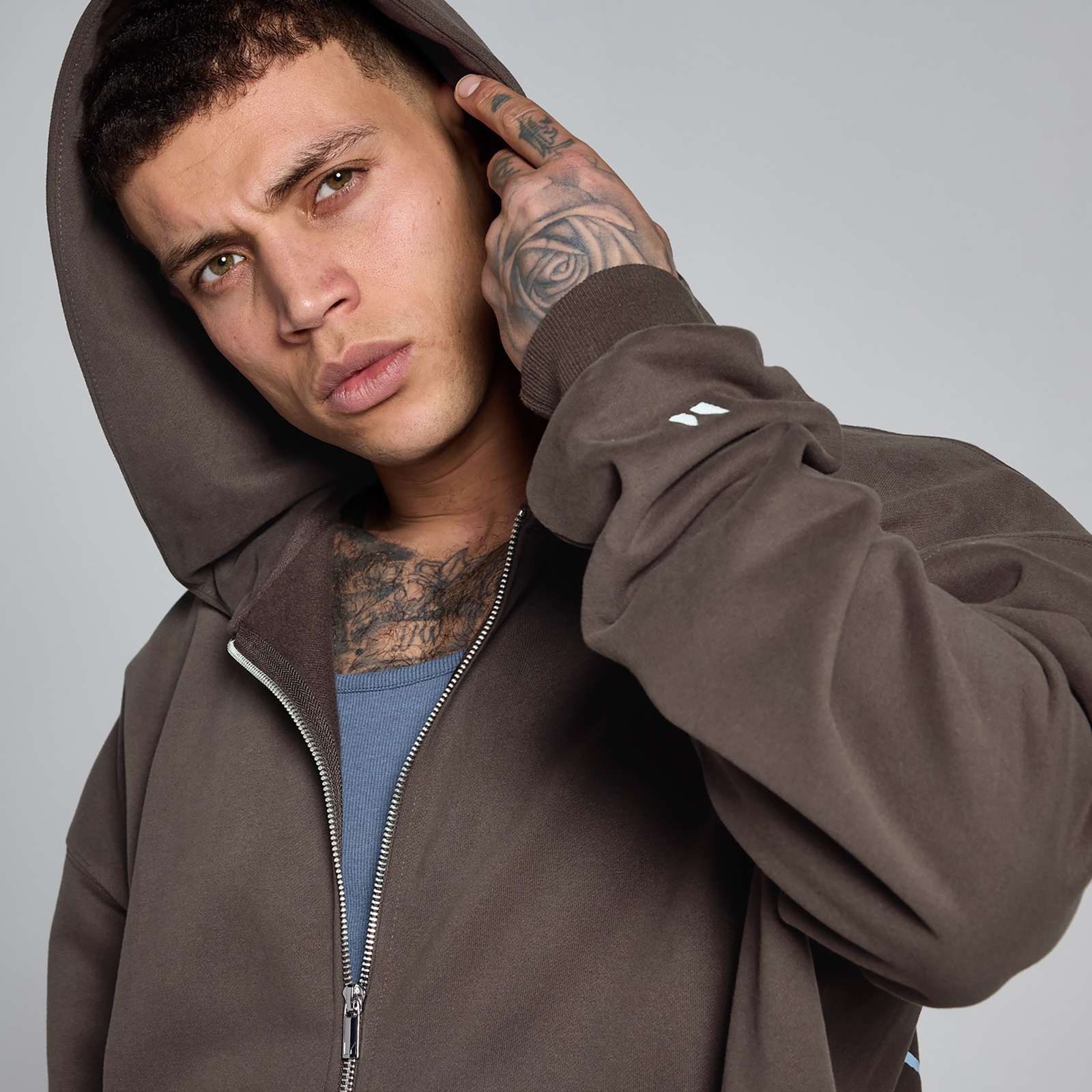 Thumbnail - MP Herren Lift Oversized Loopback 2-Wege-Reißverschluss Hoodie - Schokolade - M