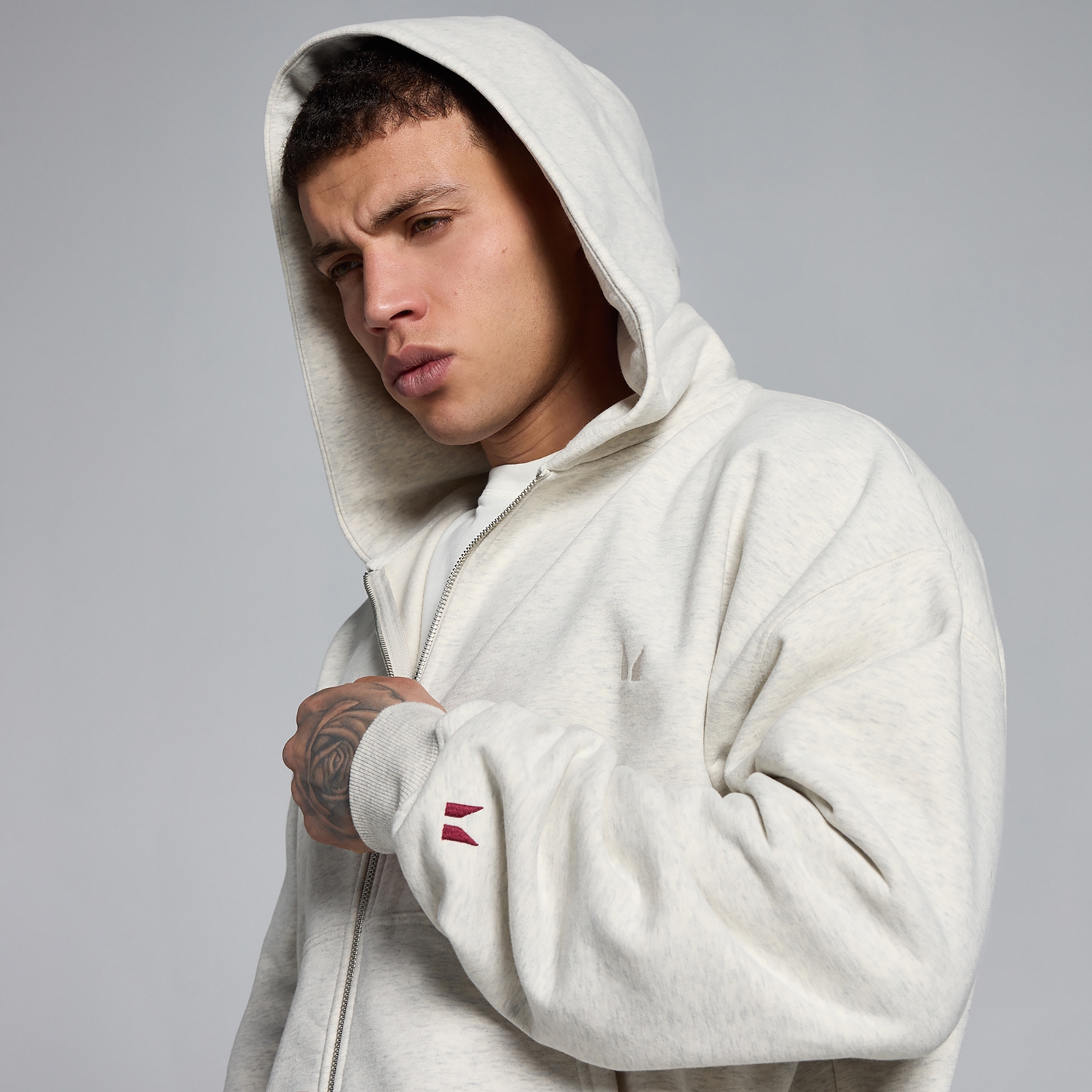Thumbnail - MP Herren Lift Oversized Loopback 2-Wege-Reißverschluss Hoodie - Cremig Grau Meliert - S