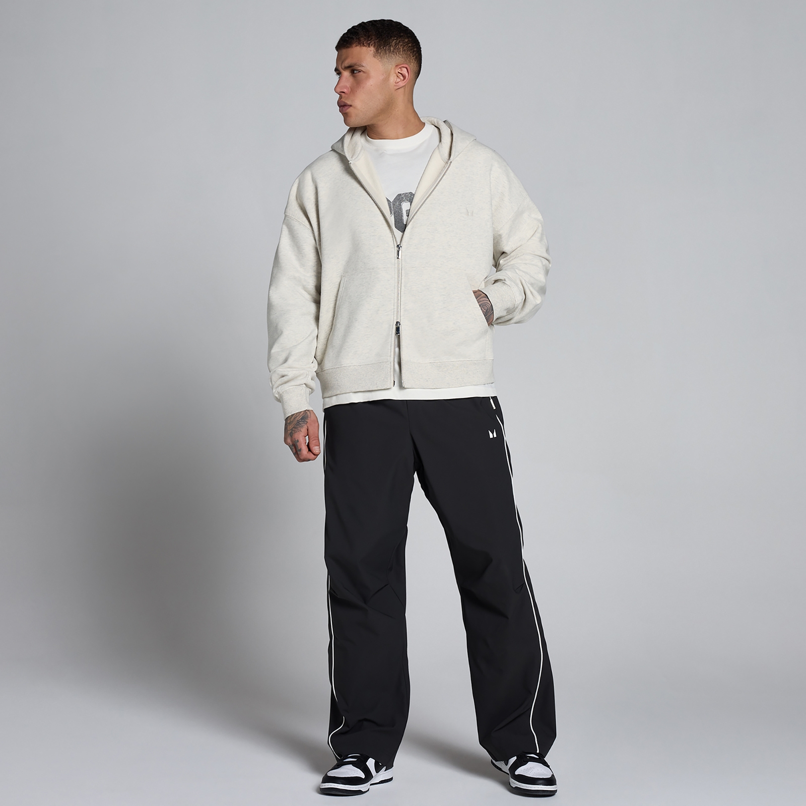Thumbnail - MP Herren Lift Oversized Loopback 2-Wege-Reißverschluss Hoodie - Cremig Grau Meliert - S