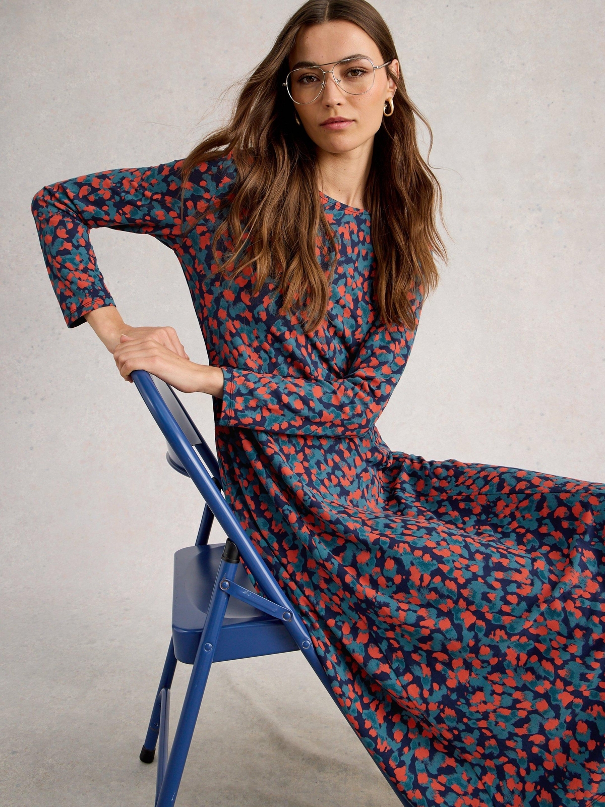 White Stuff Damen Marineblau Multi Jerseykleid Madeline - 42/R