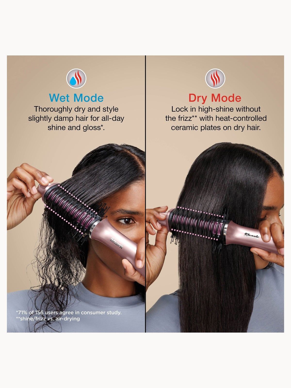 Shark Glossi Hot Brush 2-in-1 Heated Straightening Brush - Lychee, HT302UKPK, photo 4