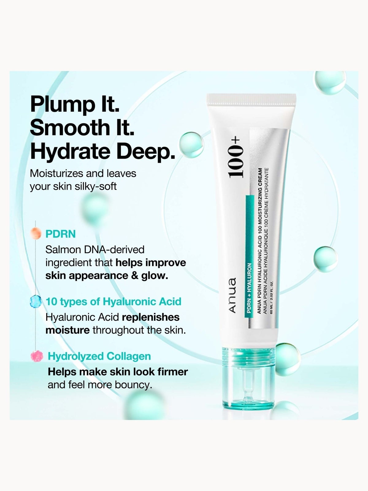Anua PDRN Hyaluronic Acid 100 Moisturising Cream 60ml 3