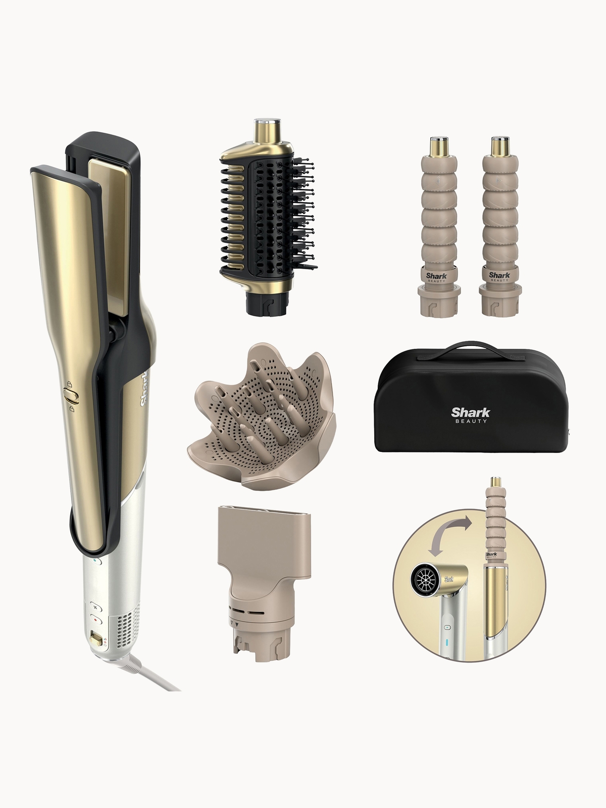Shark Glam 5-in-1 Hot Tool Air Styling + Drying System Gold - For Straight, Sleek, Wavy and Bouncy Styles