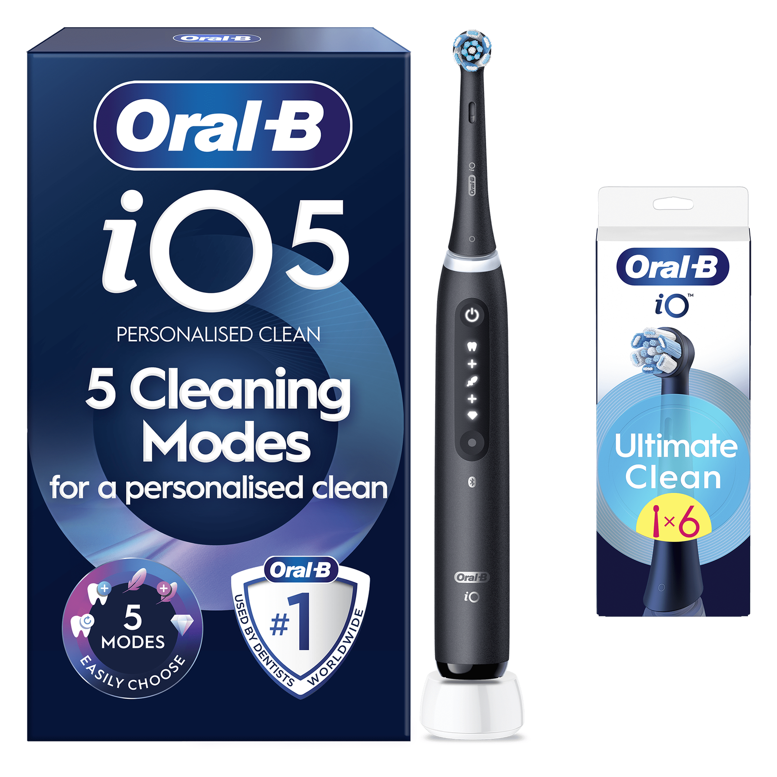 iO5 Series Matt Black - Toothbrush + 6 Toothbrush Heads