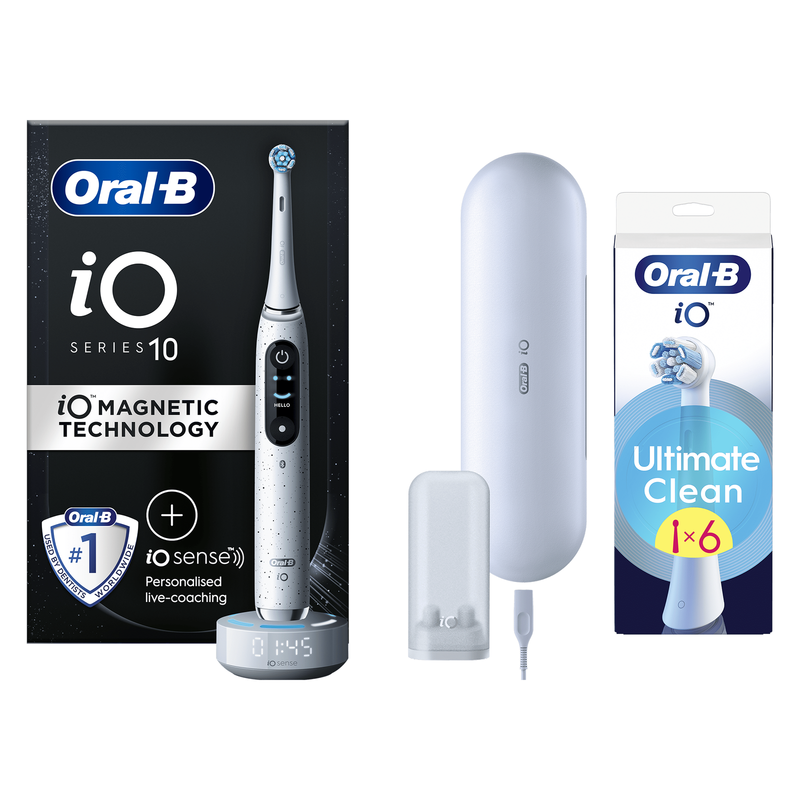 Oral-B iO10 Stardust White Electric Toothbrush with Charging Travel Case - Toothbrush + 6 Toothbrush Heads: retailer-supplied image