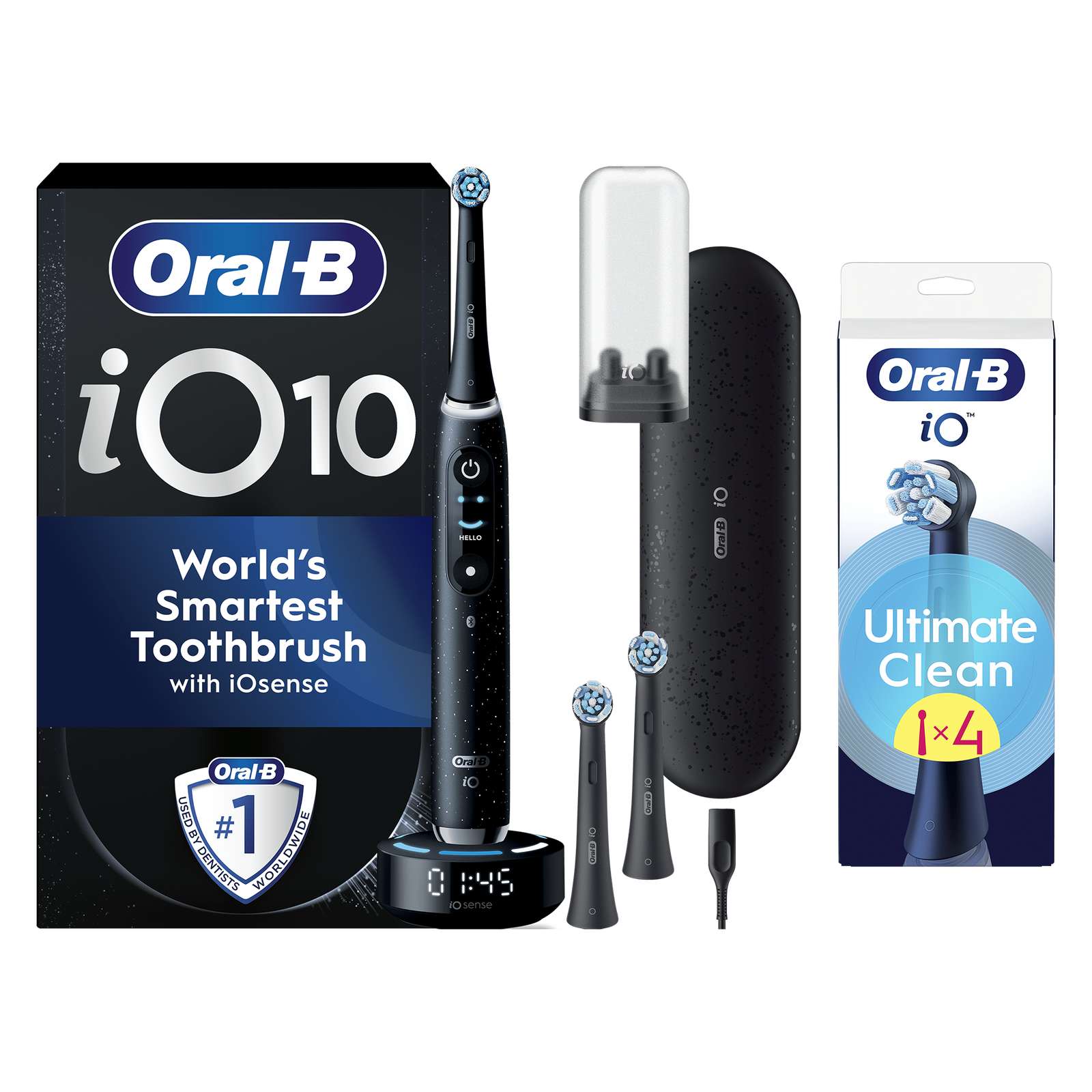 Oral B iO10 Cosmic Black Electric Toothbrush with Charging Travel Case - Toothbrush + 4 Toothbrush Heads