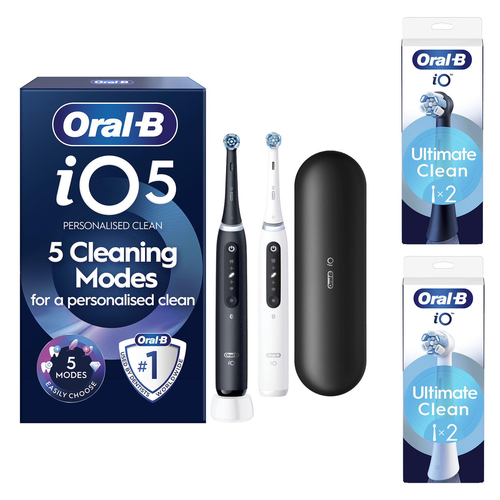 Oral-B iO5 Black & White Electric Toothbrushes  Duo Pack - Toothbrush + 4 Toothbrush Heads