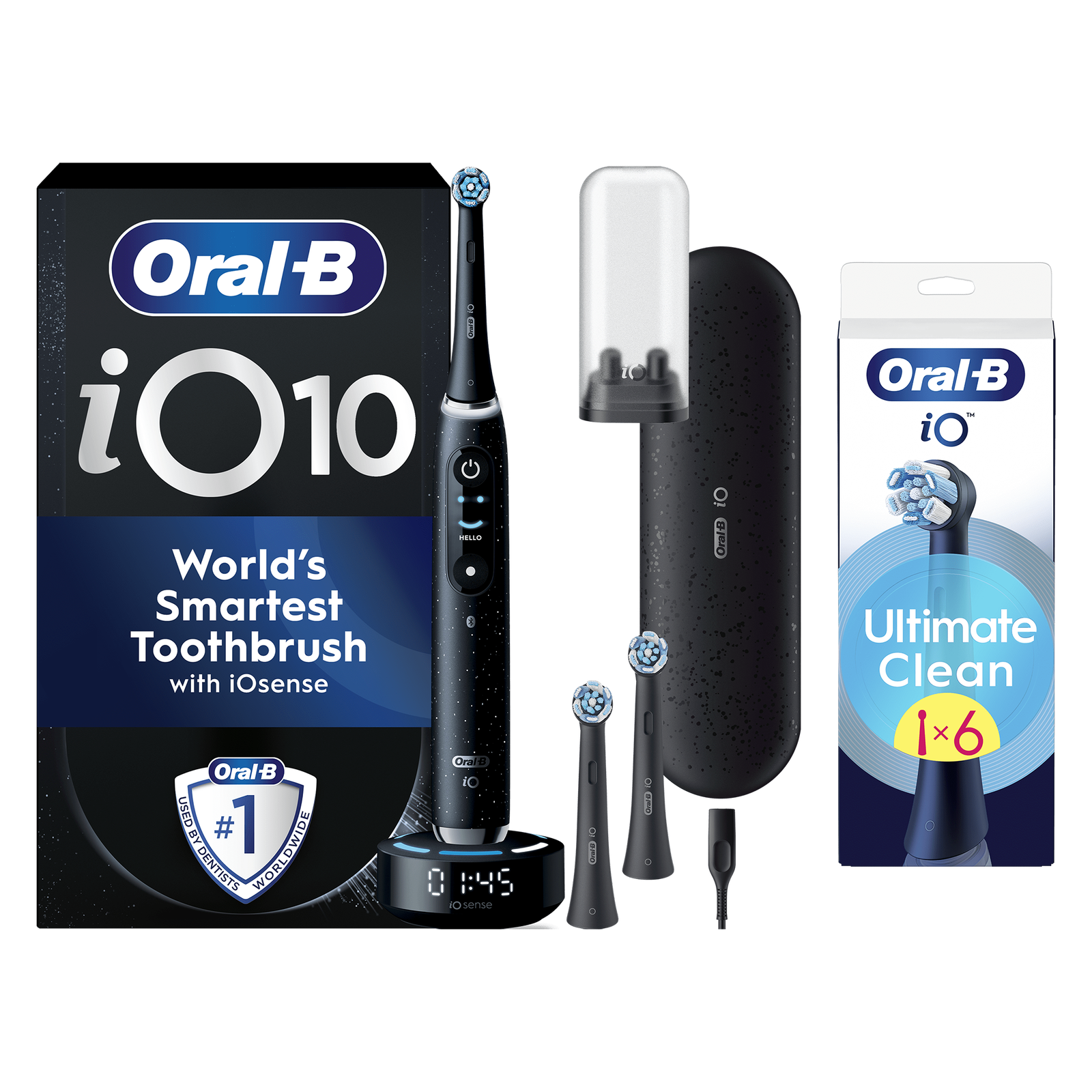 Oral B iO10 Cosmic Black Electric Toothbrush with Charging Travel Case - Toothbrush + 6 Toothbrush Heads: retailer-supplied image