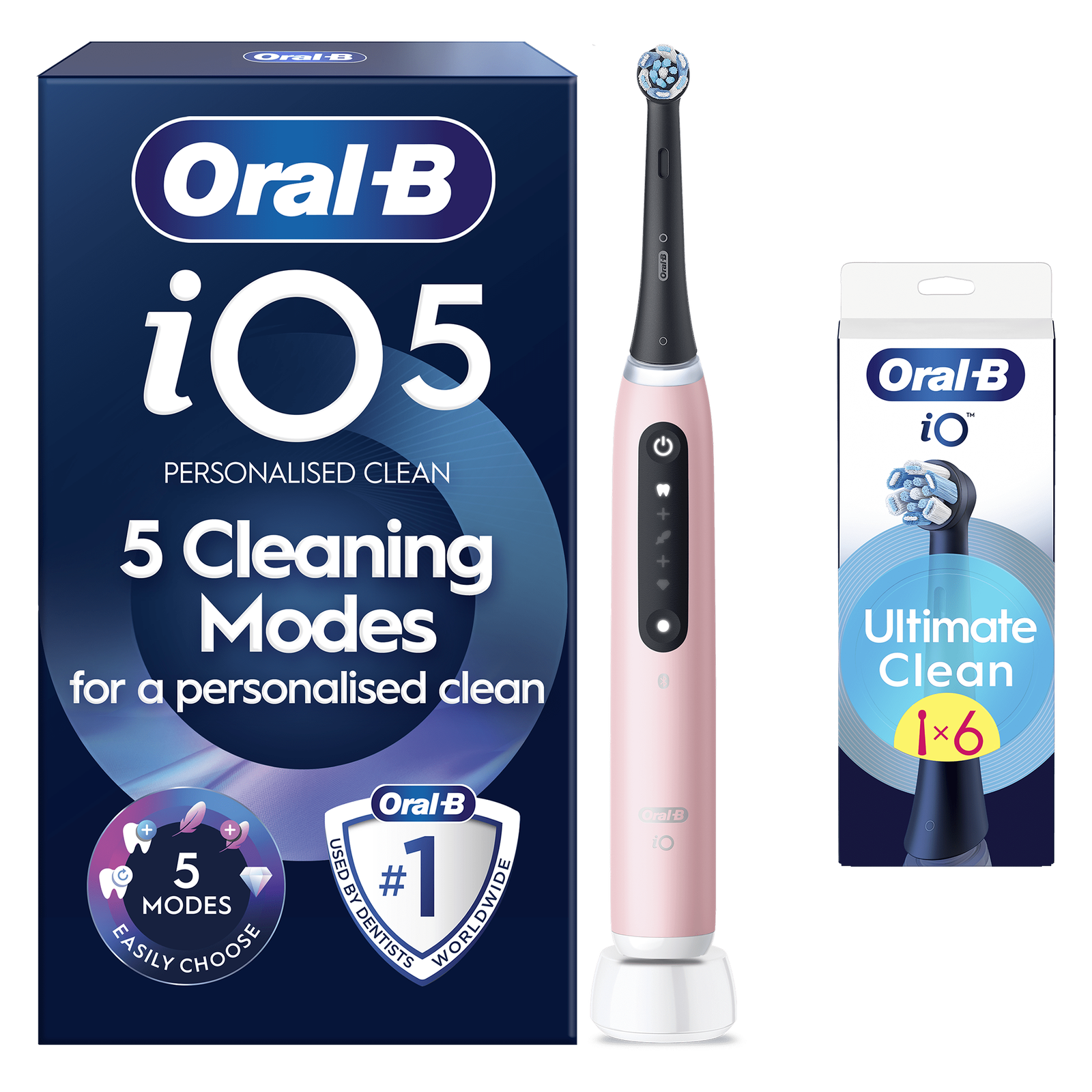 iO5 Series Blush Pink - Toothbrush + 6 Toothbrush Heads: retailer-supplied image