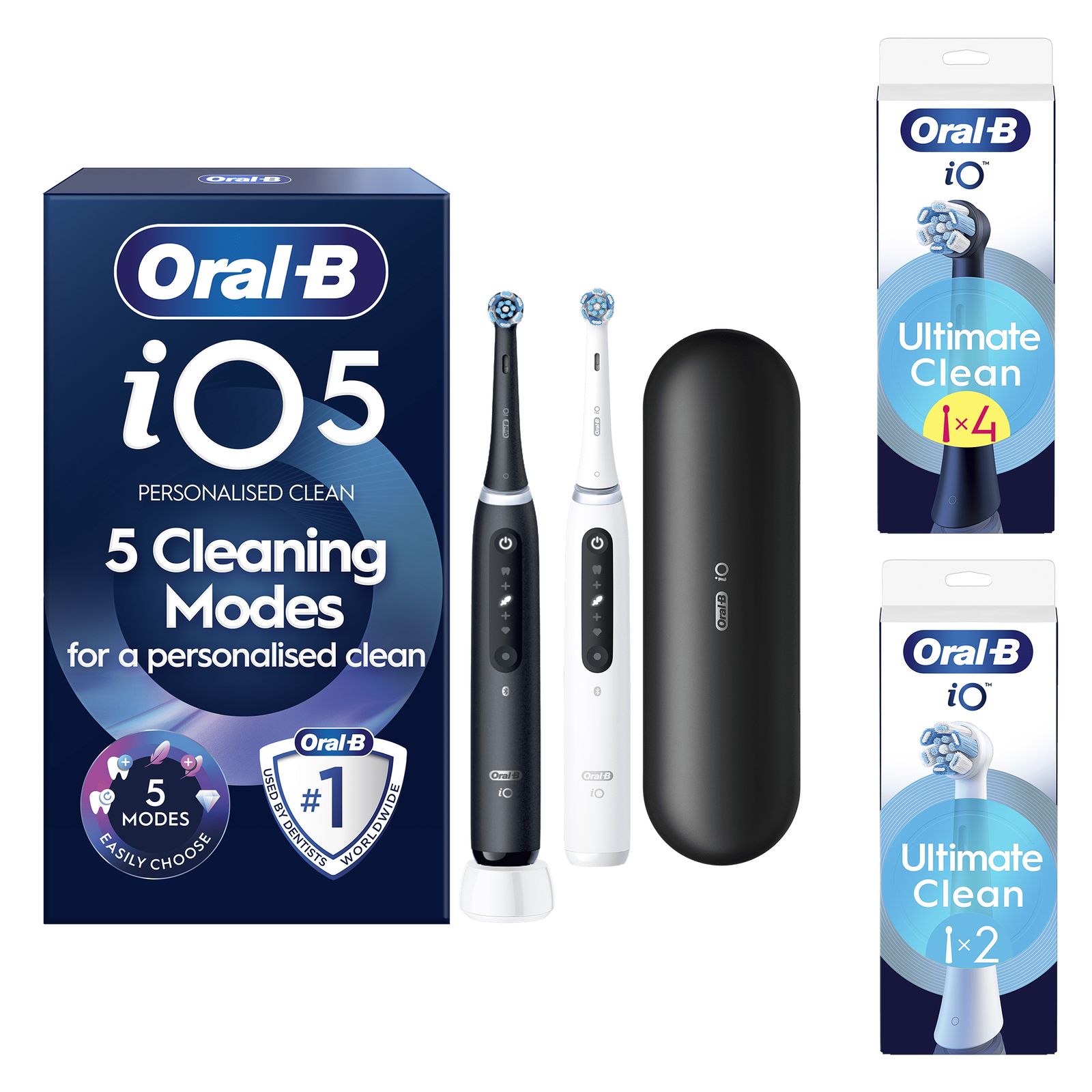 Oral-B iO5 Black & White Electric Toothbrushes  Duo Pack - Toothbrush + 6 Toothbrush Heads