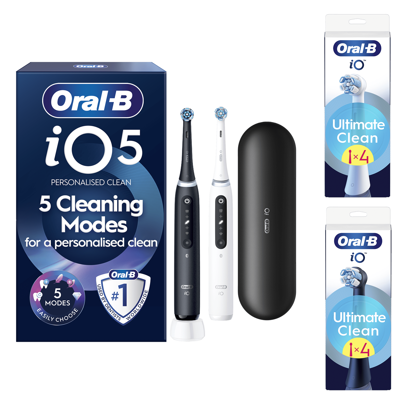 Oral-B iO5 Black & White Electric Toothbrushes  Duo Pack - Toothbrush + 8 Toothbrush Heads