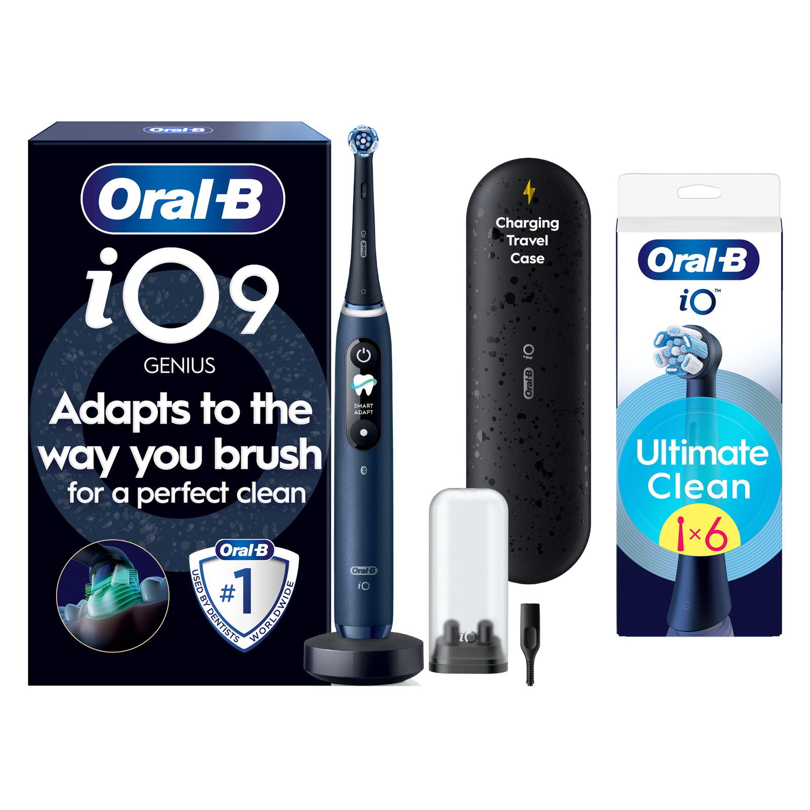 iO9 Series Sapphire Blue Special Edition - Toothbrush + 6 Toothbrush Heads: retailer-supplied image