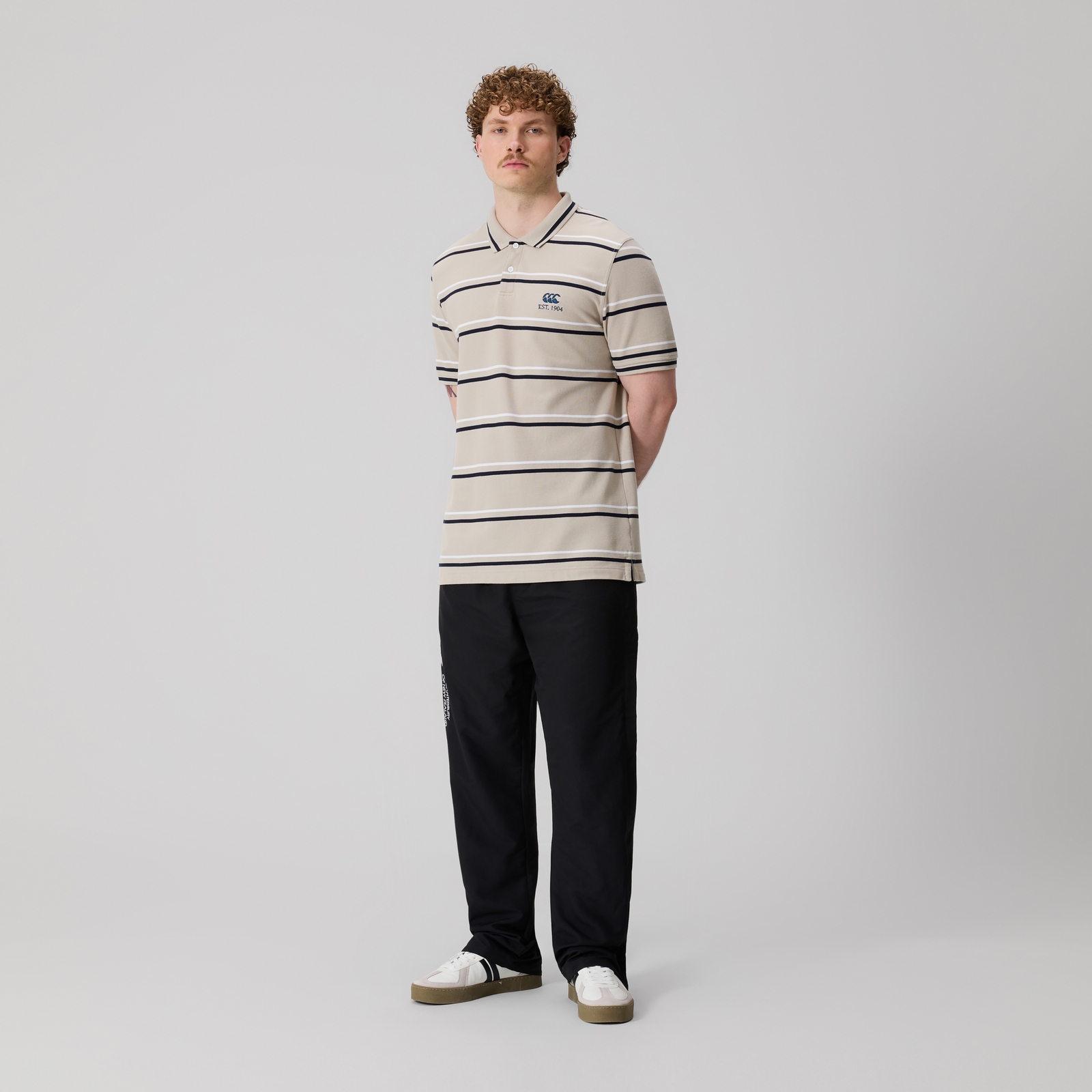 Mens Multi Stripe Polo Beige