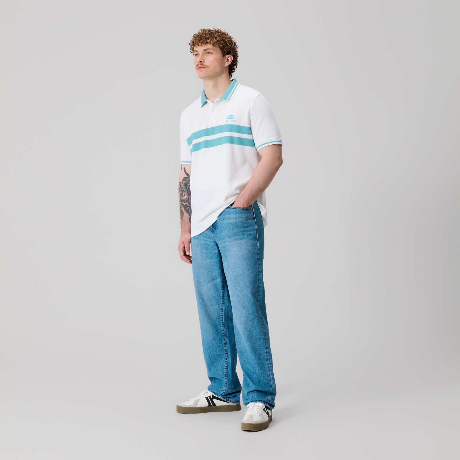 Mens Chest Stripe Polo White