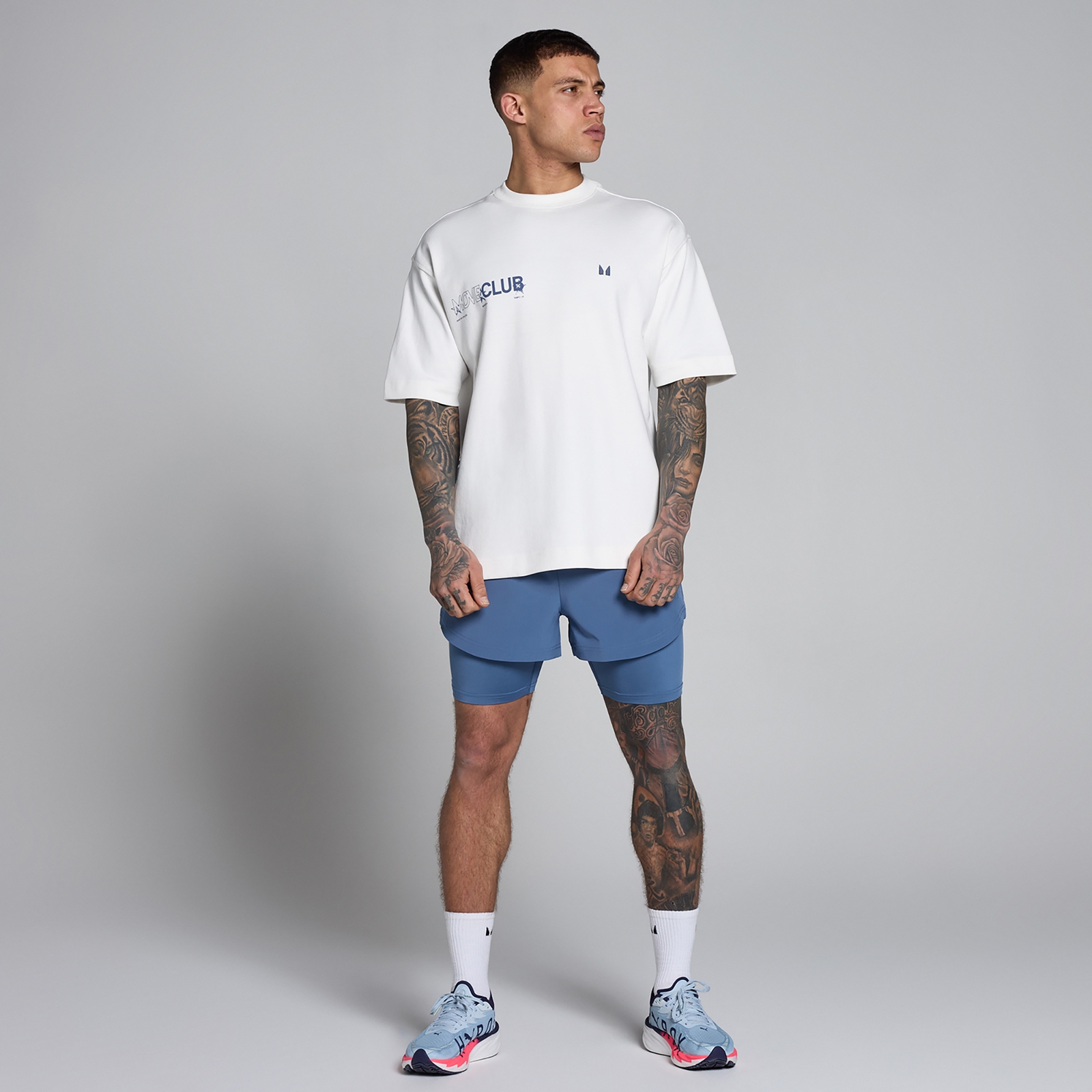 Thumbnail - MP Herren Hybrid Graphic Oversized Baumwoll-T-Shirt - Weiß/Schieferblau - L