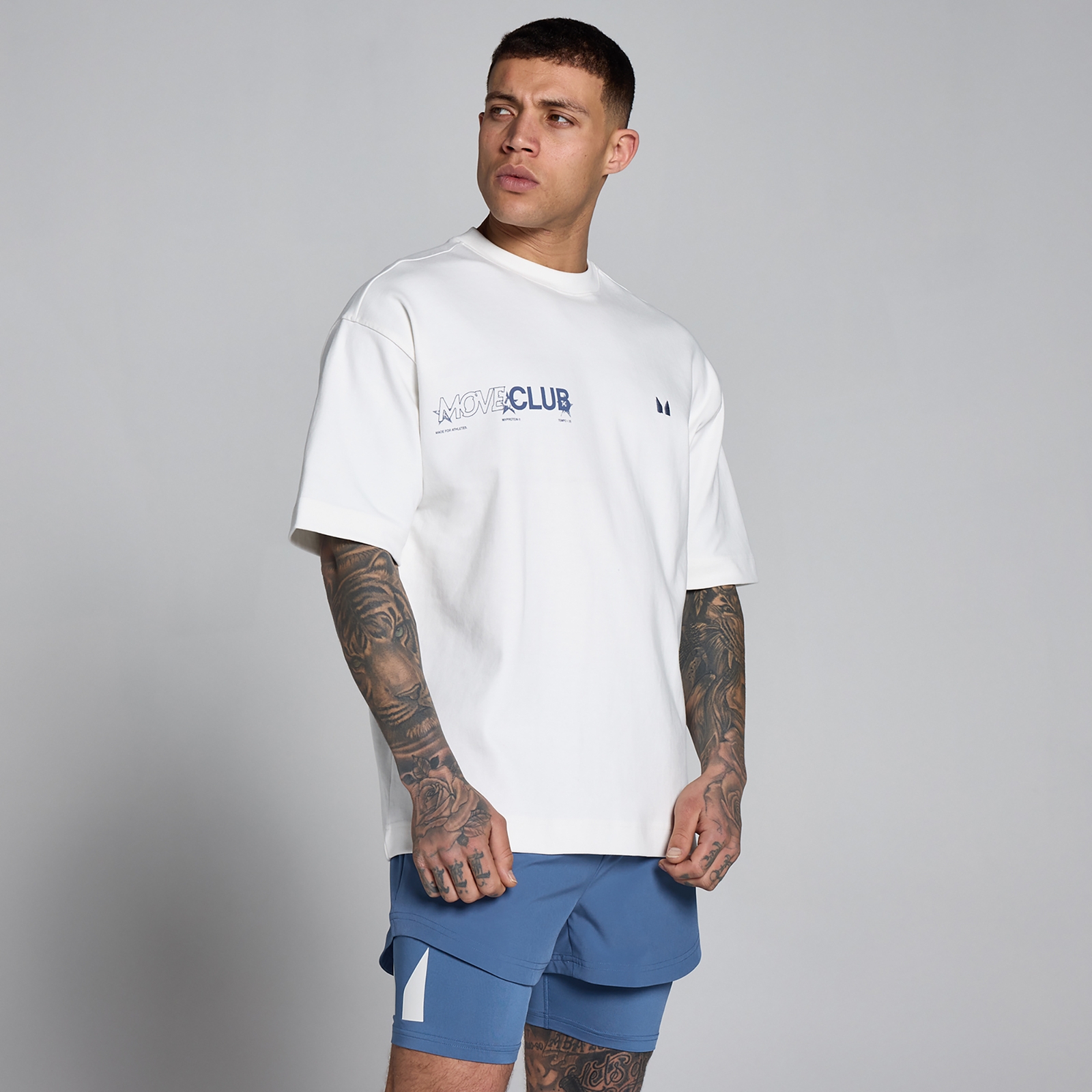 MP Herren Hybrid Graphic Oversized Baumwoll-T-Shirt - Weiß/Schieferblau - L