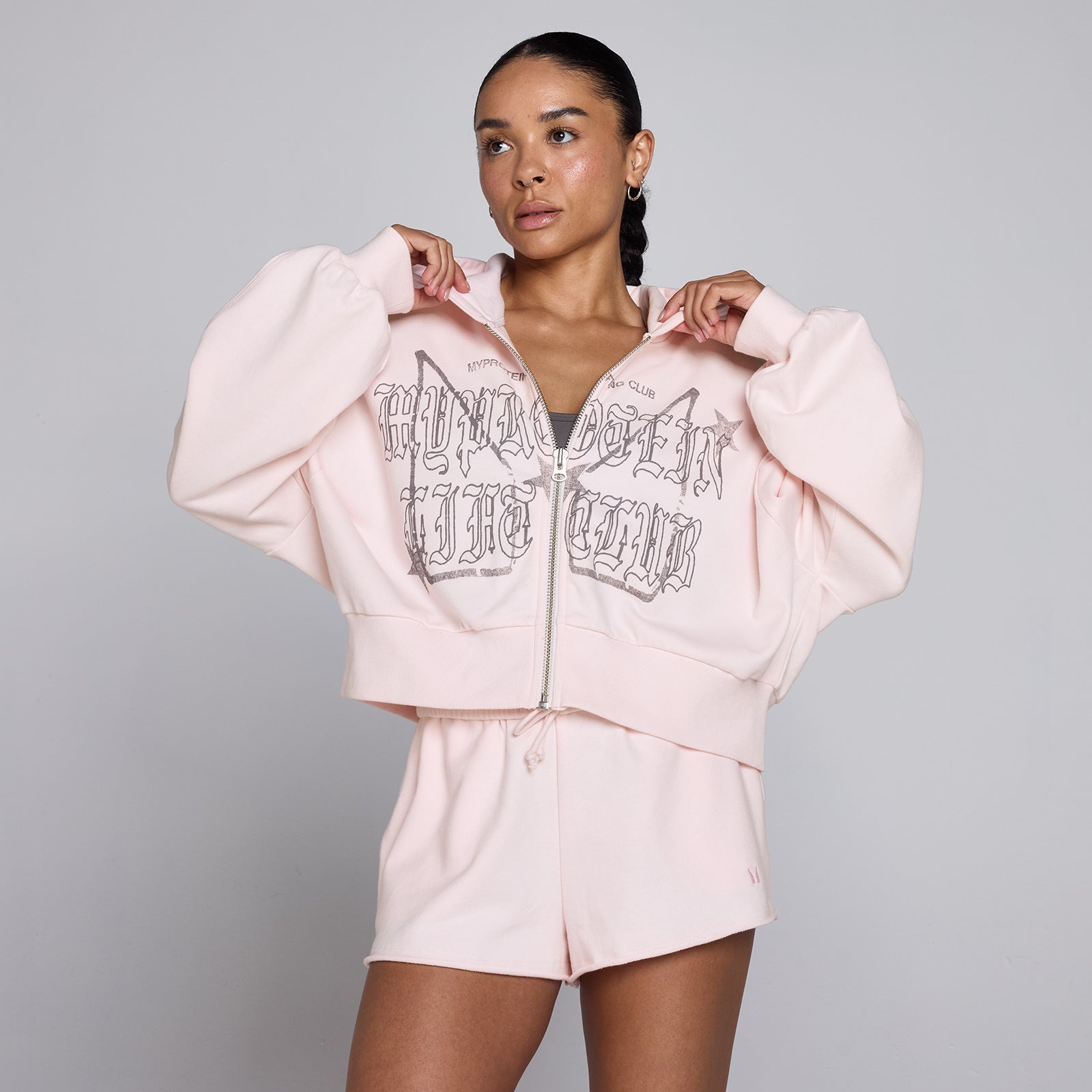 Sweat à capuche zippé lifestyle Lift Graphic MP femme - Rose pâle - S