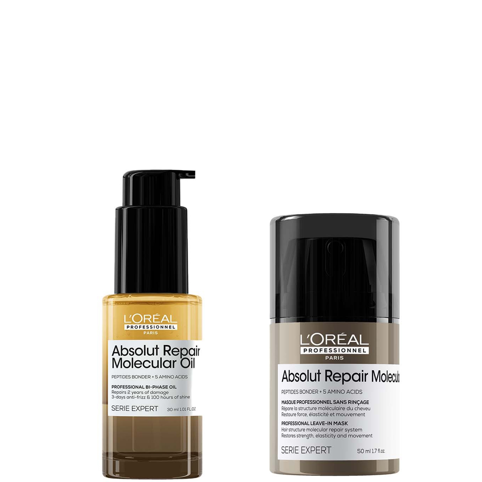 L'Oréal Professionnel Absolut Repair Molecular Leave-in Hair Mask Travel Size 50ml & Bi-phase Hair Oil for Damaged Hair 30ml