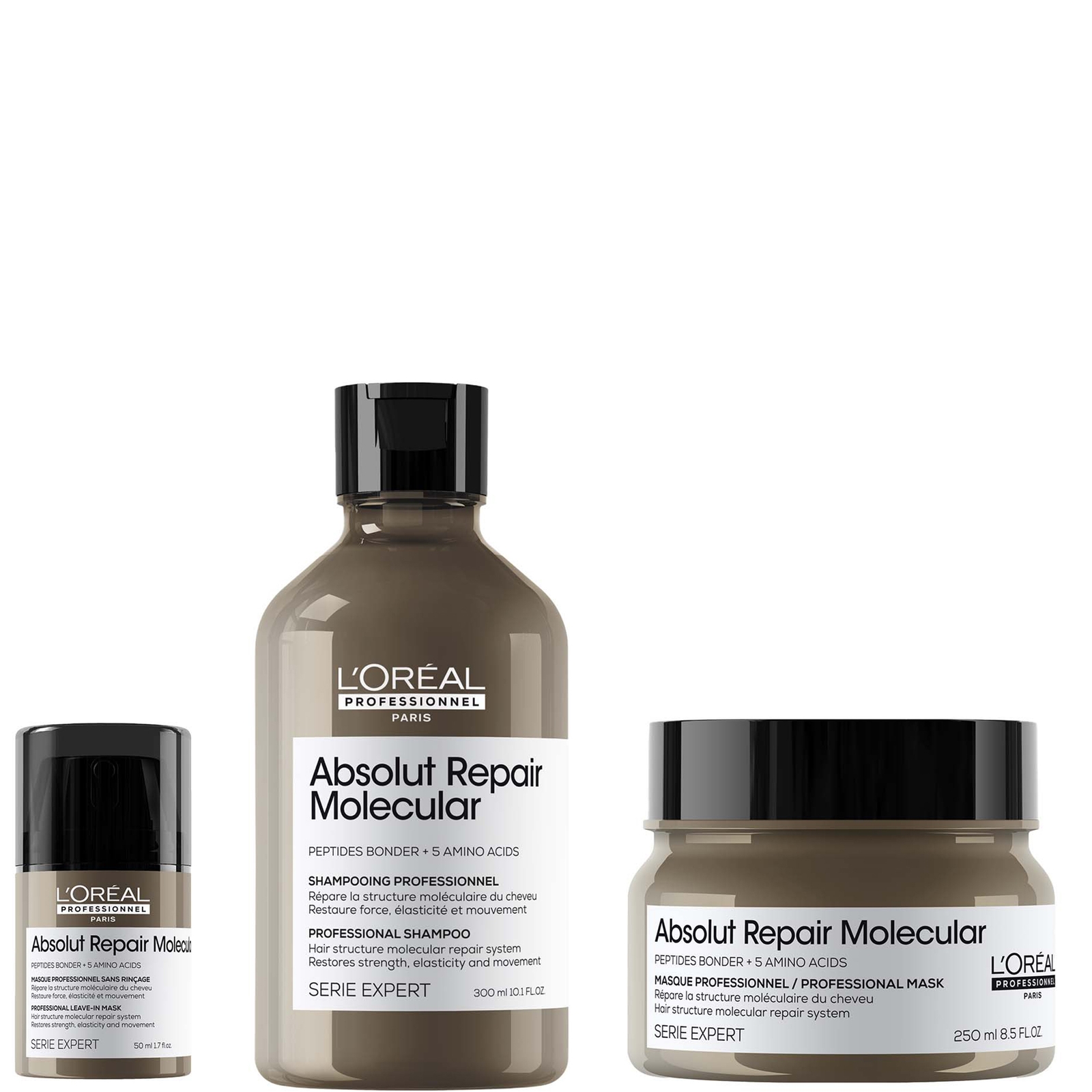 L'Oréal Professionnel Absolut Repair Molecular Shampoo 300ml, Hair Mask 250ml & Leave-in Hair Mask Travel Size 50ml