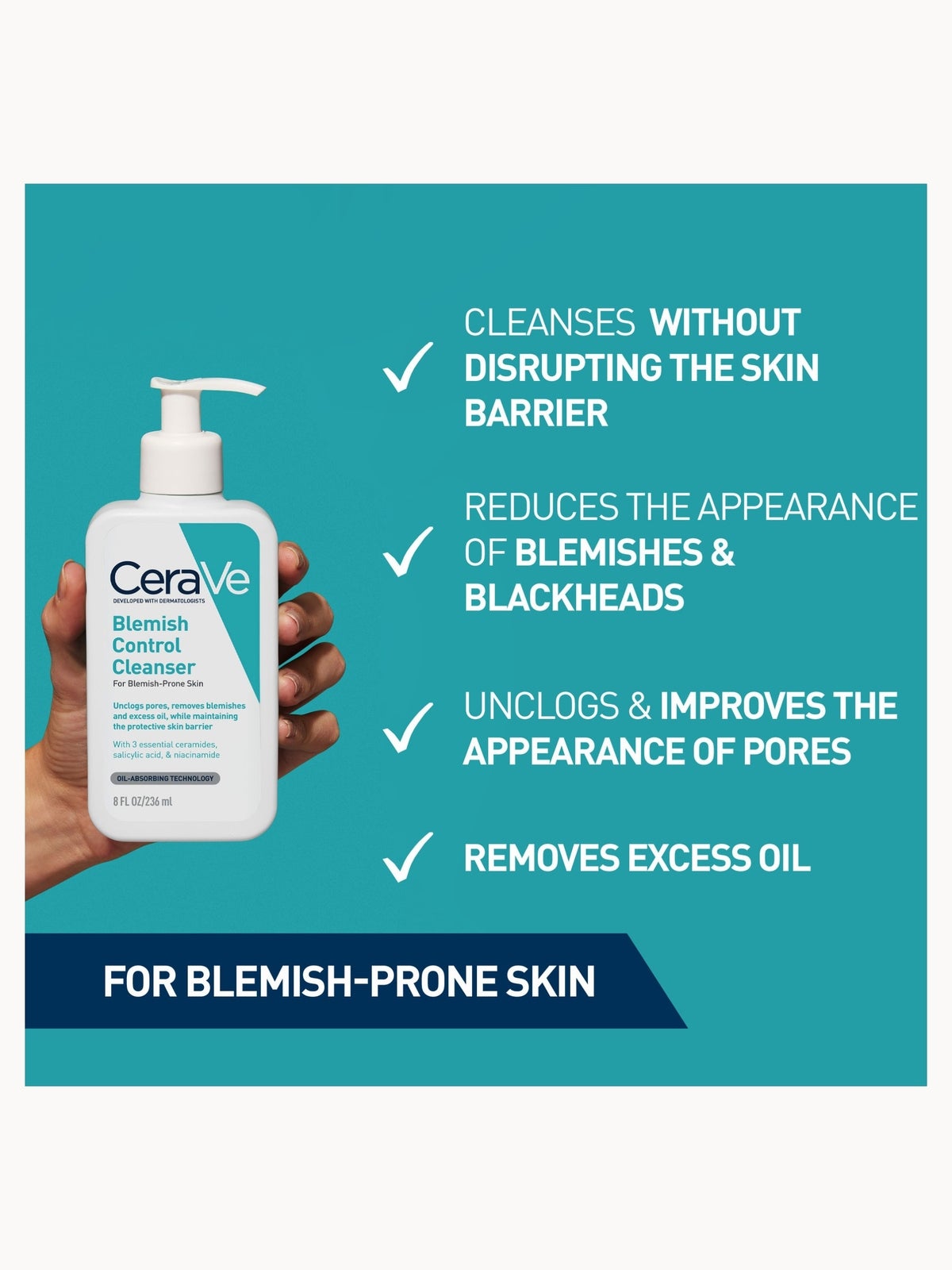 CeraVe Breakout SOS Routine: CeraVe Blemish Control Cleanser Face Wash + Blemish Barrier Patches Pack of 22 3