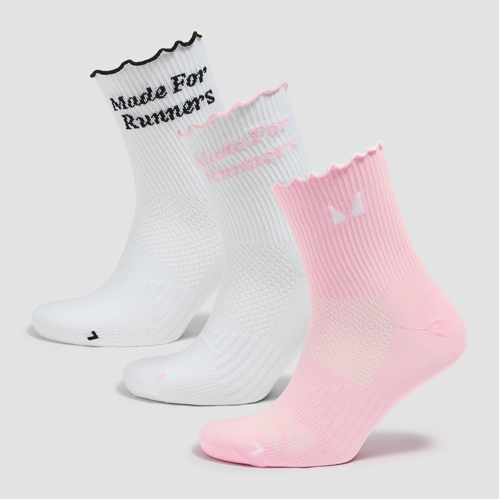 Calze da corsa alla caviglia MP con volant (confezione da 3) - Bianco/nero/rosa tenue - UK 9-11