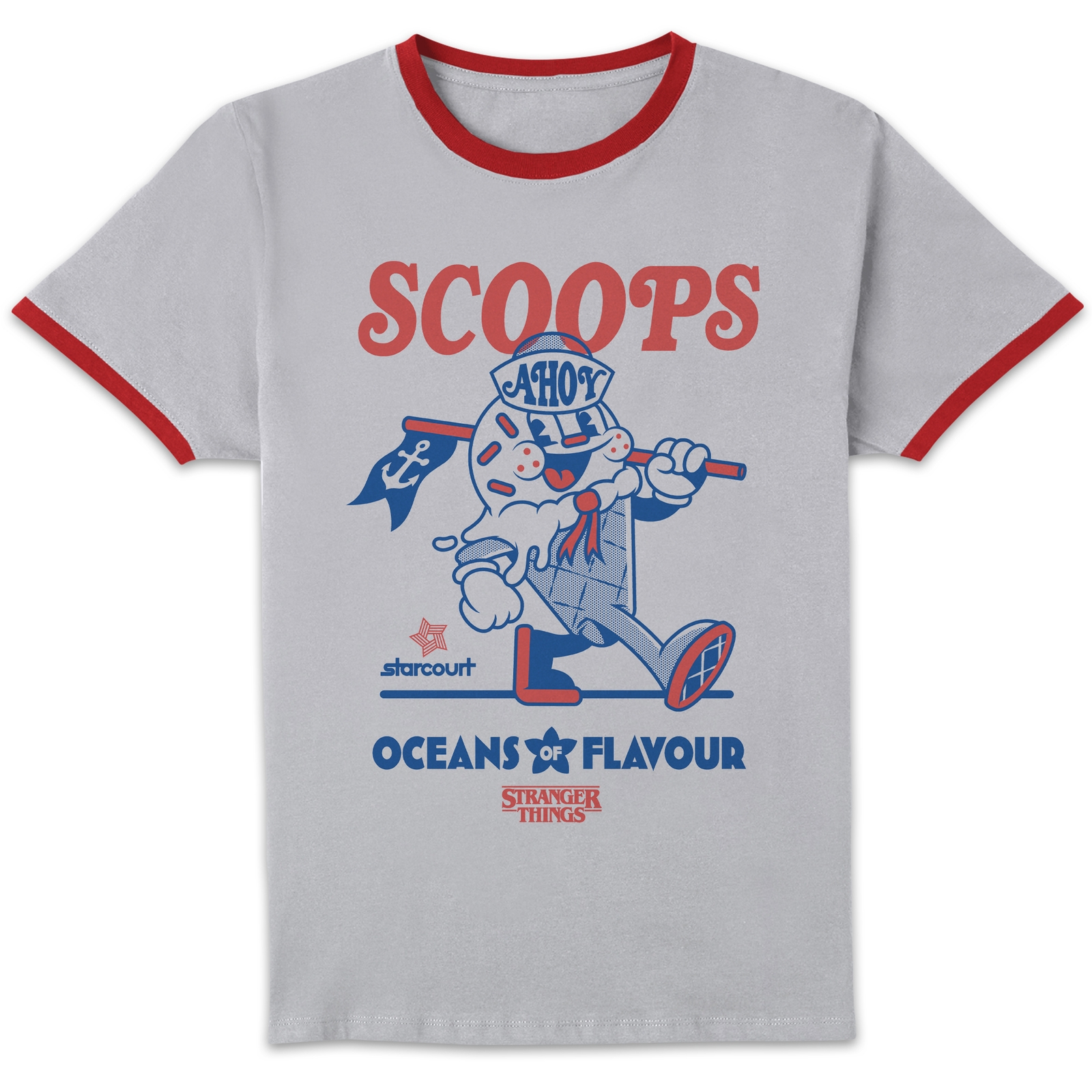 Stranger Things Oceans Of Flavour Unisex Ringer T-Shirt - White/Red - M